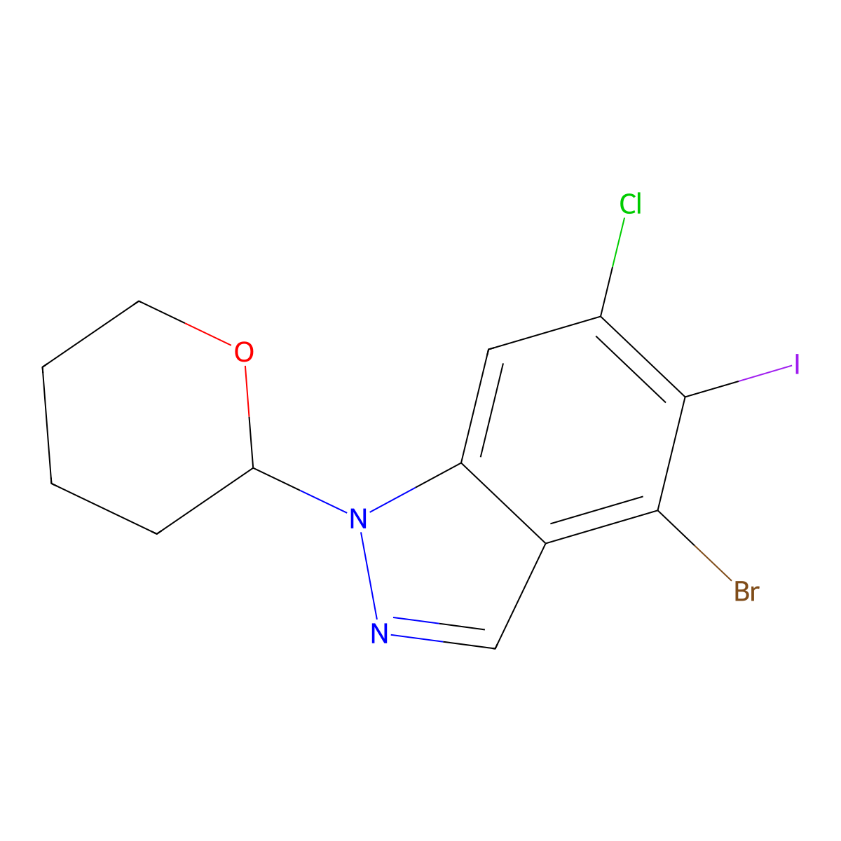 4-Bromo-6-chloro-5-iodo-1-(oxan-2-YL)-1H-indazole molecular structure, CAS 2791273-88-4