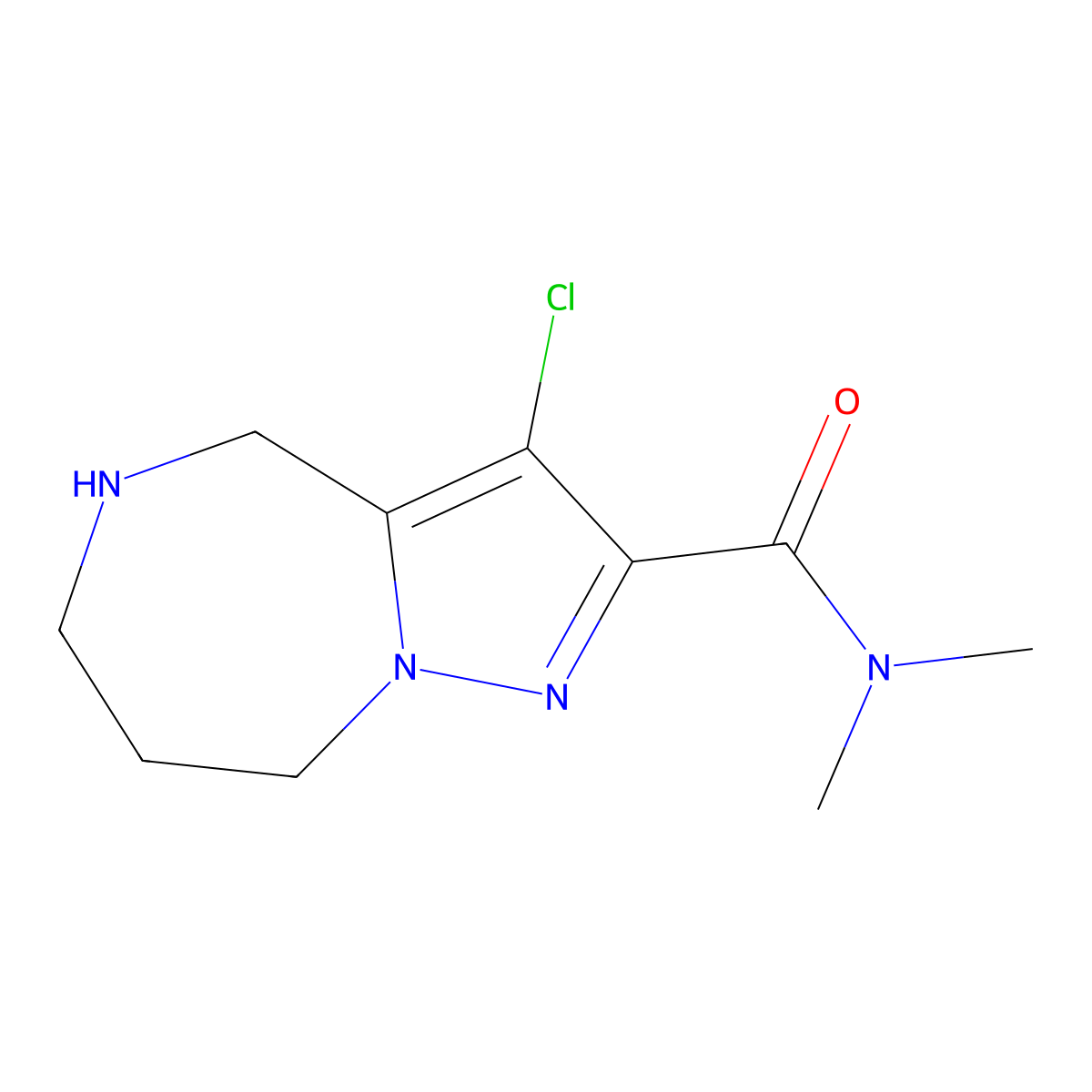 3-chloro-N,N-dimethyl-5,6,7,8-tetrahydro-4H-pyrazolo[1,5-a][1,4]diazepine-2-carboxamide molecular structure, CAS 2791277-00-2