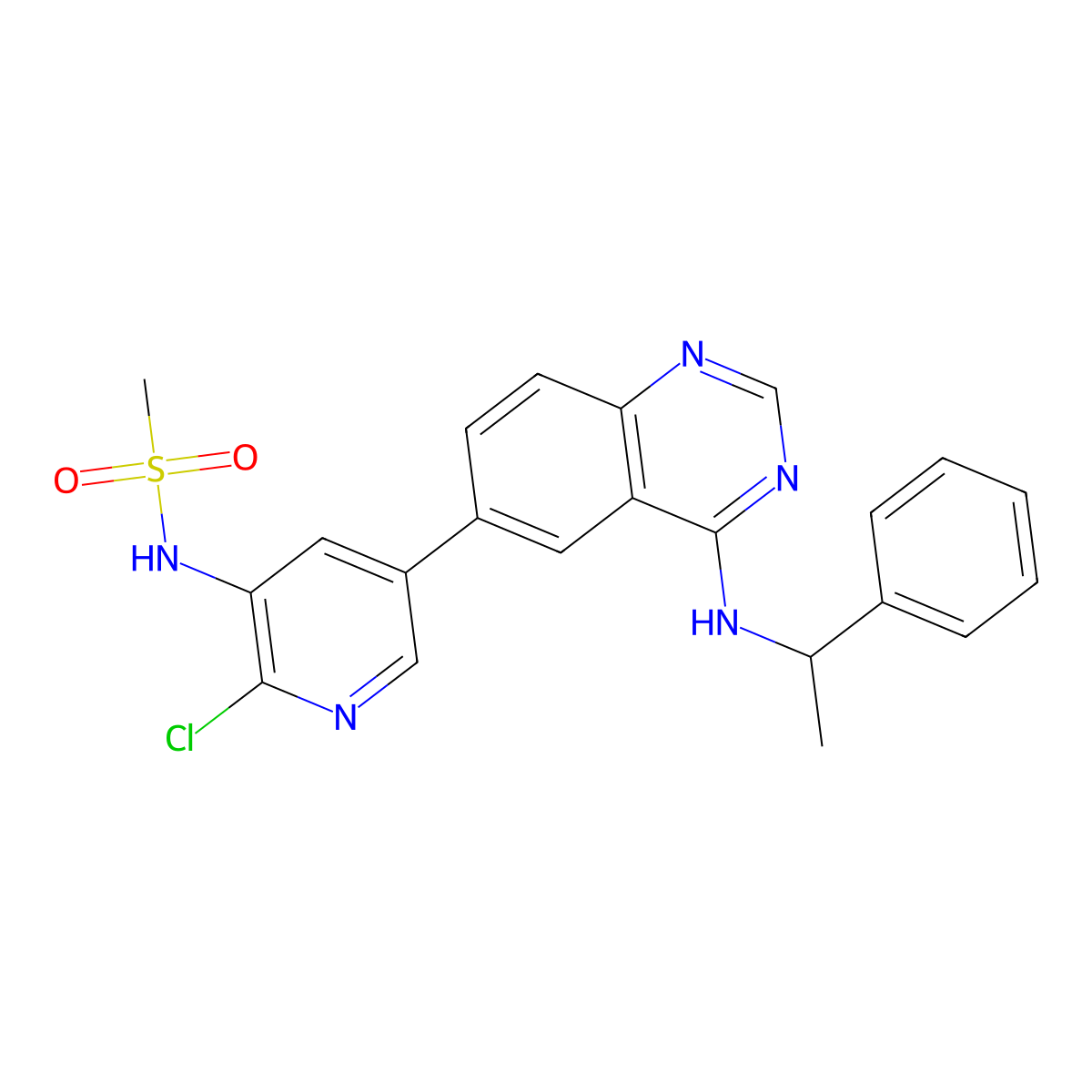 N-[(5P)-2-chloro-5-(4-{[(1R)-1-phenylethyl]amino}quinazolin-6-yl)pyridin-3-yl]methanesulfonamide molecular structure, CAS 2791417-66-6