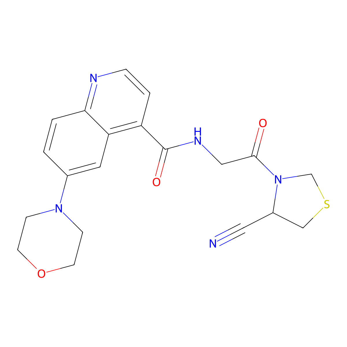 N-[2-[(4R)-4-cyanothiazolidin-3-yl]-2-oxo-ethyl]-6-morpholino-quinoline-4-carboxamide molecular structure, CAS 2791472-12-1