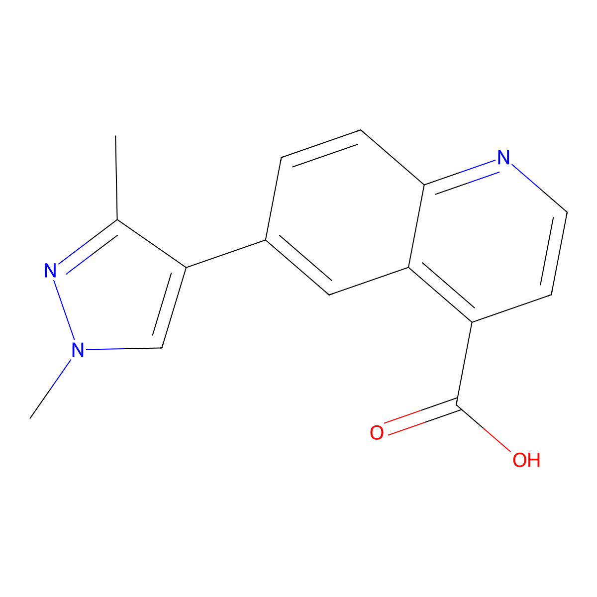 6-(1,3-dimethyl-1H-pyrazol-4-yl)quinoline-4-carboxylic acid molecular structure, CAS 2791477-00-2