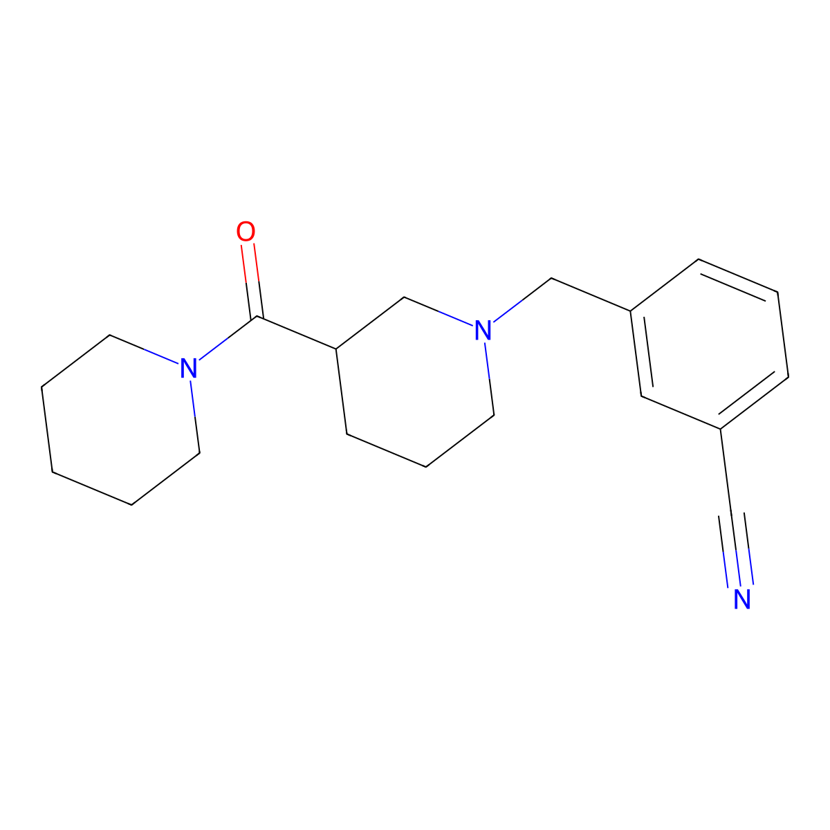 3-{[3-(Piperidine-1-carbonyl)piperidin-1-yl]methyl}benzonitrile molecular structure, CAS 2791831-17-7