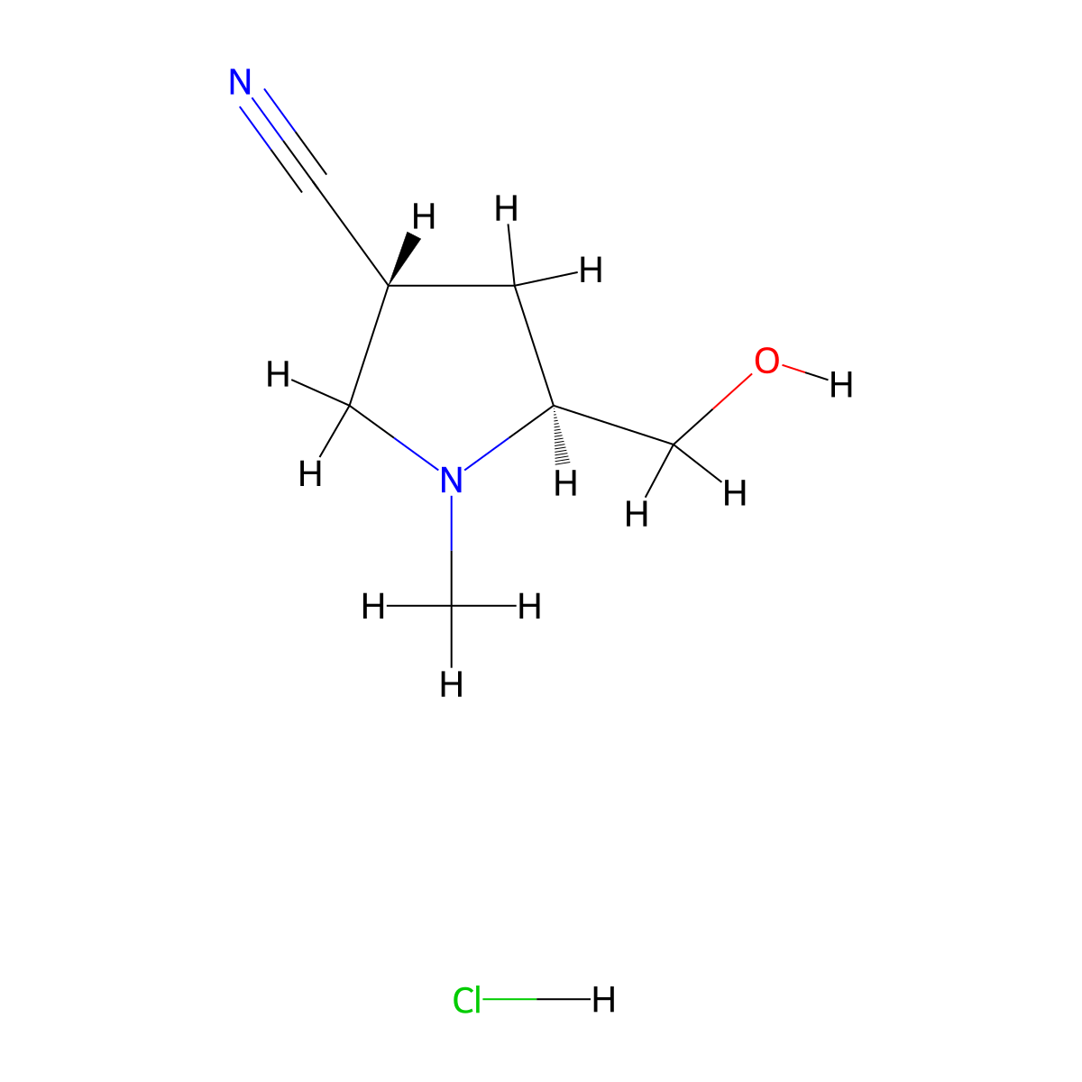 (3R,5S)-5-(hydroxymethyl)-1-methylpyrrolidine-3-carbonitrile hydrochloride molecular structure, CAS 2792161-49-8