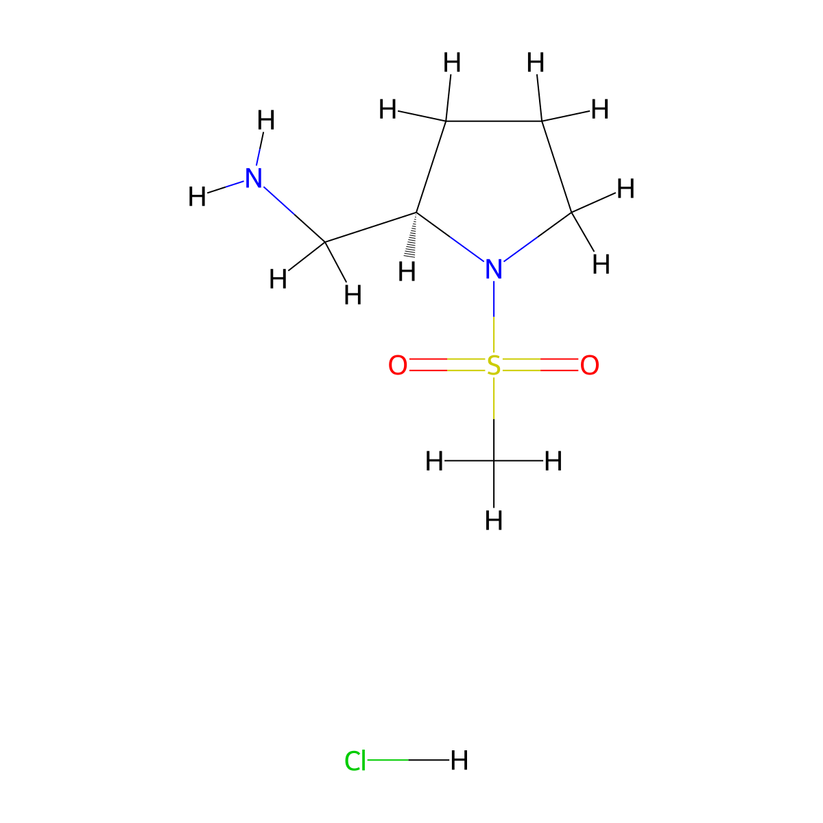 1-[(2R)-1-methanesulfonylpyrrolidin-2-yl]methanaminehydrochloride molecular structure, CAS 2792161-75-0