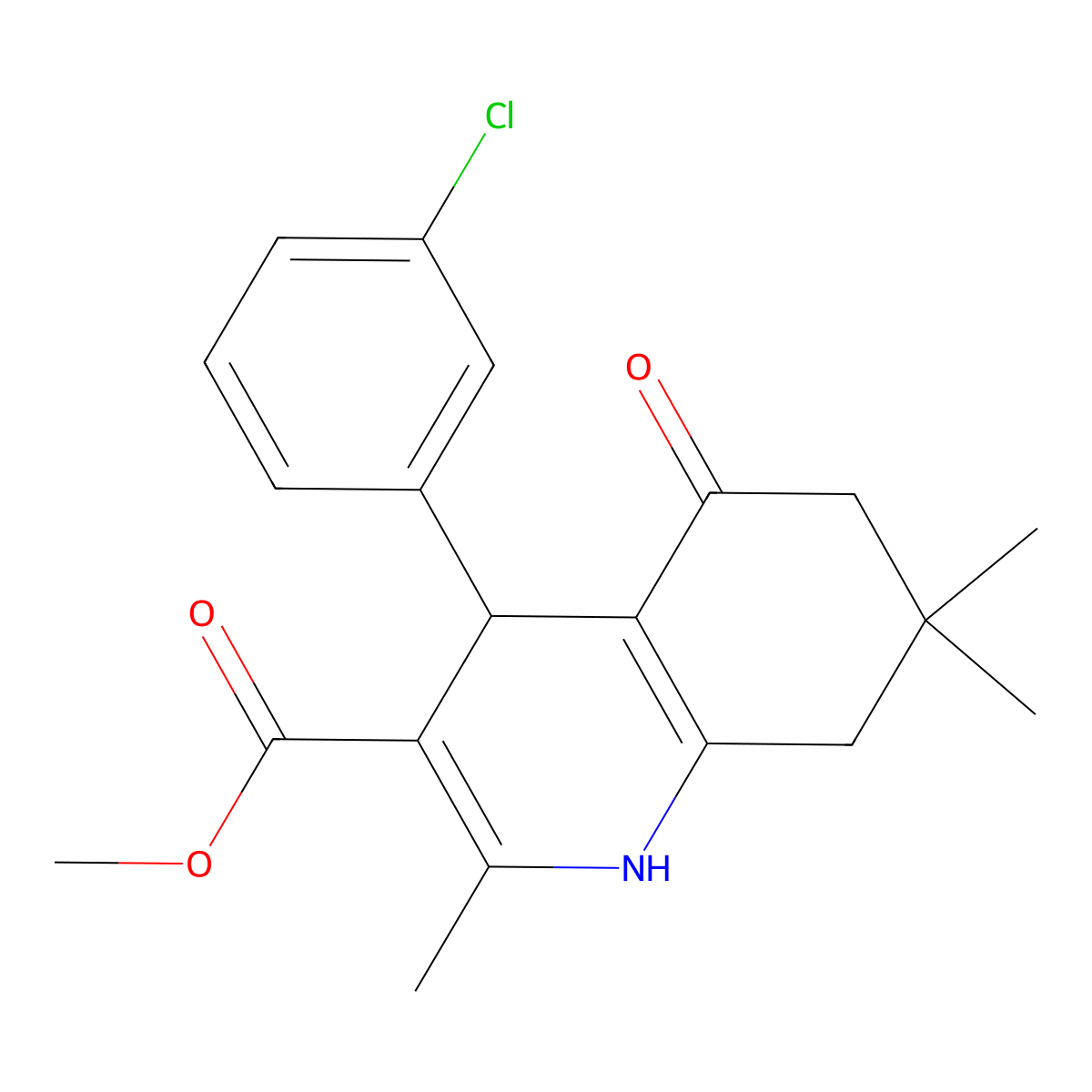 Methyl 4-(3-chlorophenyl)-2,7,7-trimethyl-5-oxo-1,4,5,6,7,8-hexahydroquinoline-3-carboxylate molecular structure, CAS 279217-22-0
