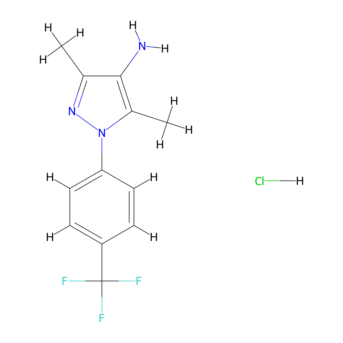 3,5-dimethyl-1-[4-(trifluoromethyl)phenyl]-1H-pyrazol-4-aminehydrochloride molecular structure, CAS 2792185-25-0