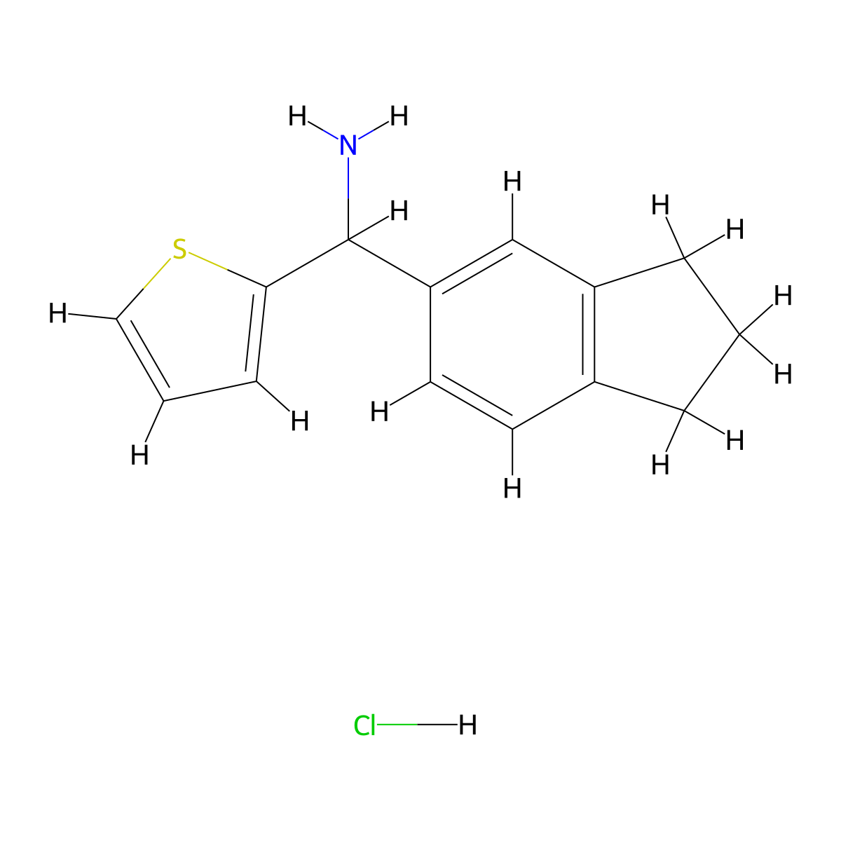 1-(2,3-dihydro-1H-inden-5-yl)-1-(thiophen-2-yl)methanamine hydrochloride molecular structure, CAS 2792185-26-1