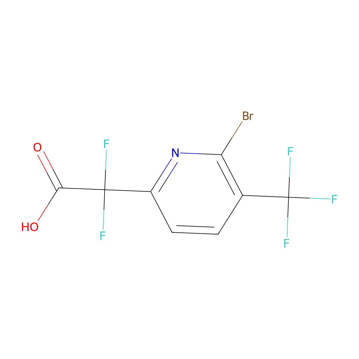 2-[6-Bromo-5-(trifluoromethyl)pyridin-2-yl]-2,2-difluoroaceticacid molecular structure, CAS 2792185-33-0
