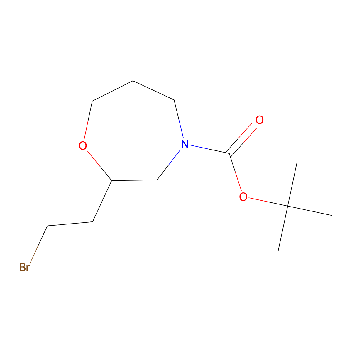 Tert-butyl 2-(2-bromoethyl)-1,4-oxazepane-4-carboxylate molecular structure, CAS 2792185-46-5