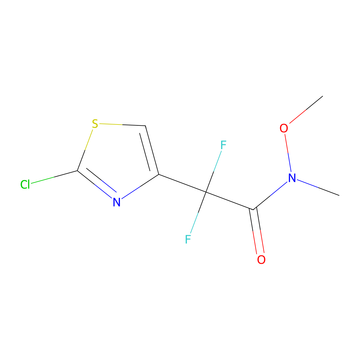 2-(2-chloro-1,3-thiazol-4-yl)-2,2-difluoro-N-methoxy-N-methylacetamide molecular structure, CAS 2792185-76-1