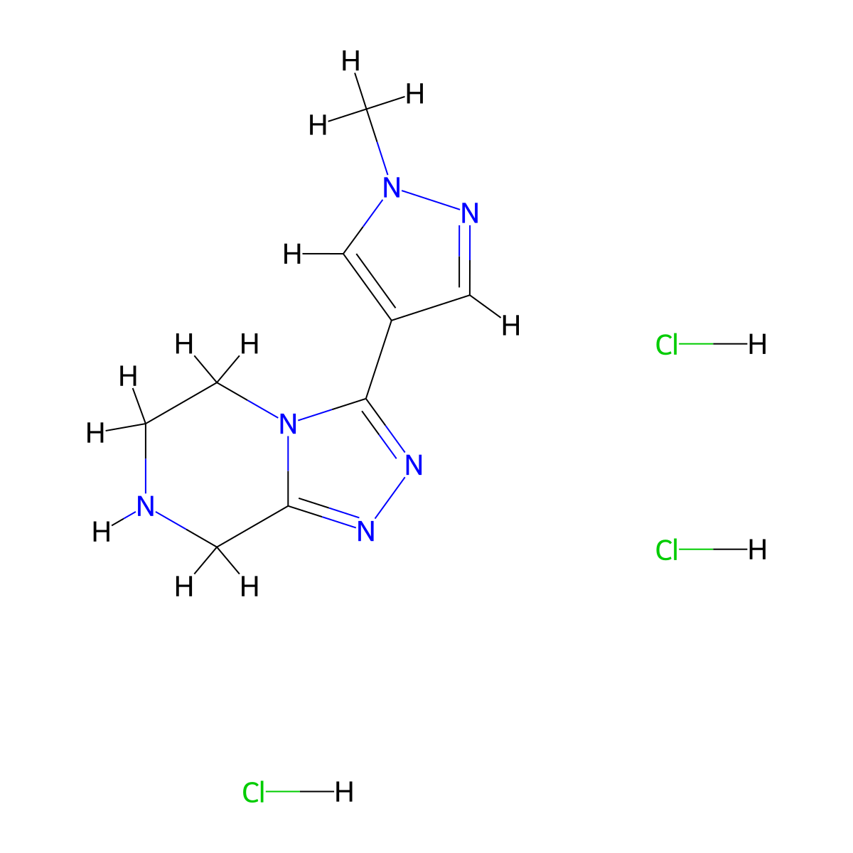 1-methyl-4-{5H,6H,7H,8H-[1,2,4]triazolo[4,3-a]pyrazin-3-yl}-1H-pyrazole trihydrochloride molecular structure, CAS 2792186-06-0