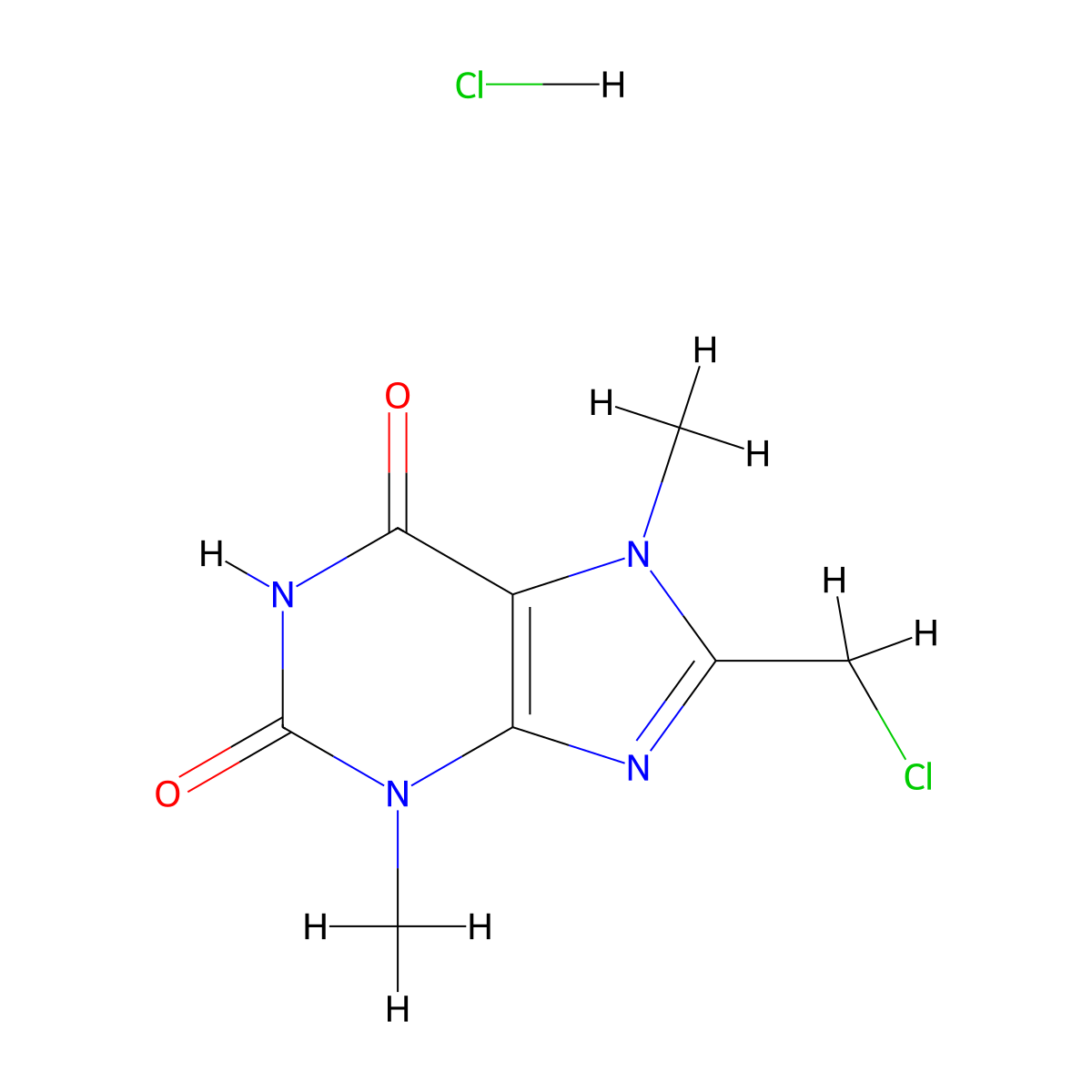 8-(chloromethyl)-3,7-dimethyl-2,3,6,7-tetrahydro-1H-purine-2,6-dionehydrochloride molecular structure, CAS 2792186-51-5