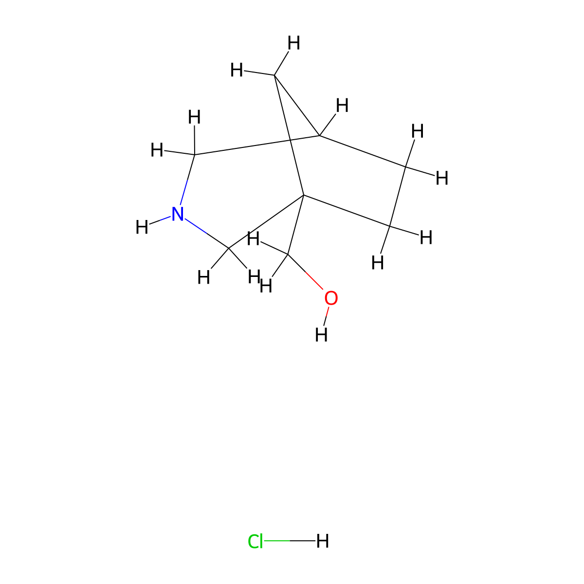 (3-Azabicyclo(3.2.1)octan-1-yl)methanol hydrochloride molecular structure, CAS 2792186-60-6