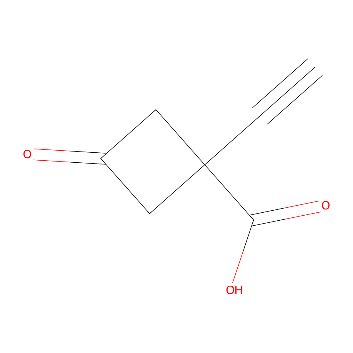 1-Ethynyl-3-oxocyclobutane-1-carboxylic acid molecular structure, CAS 2792201-11-5