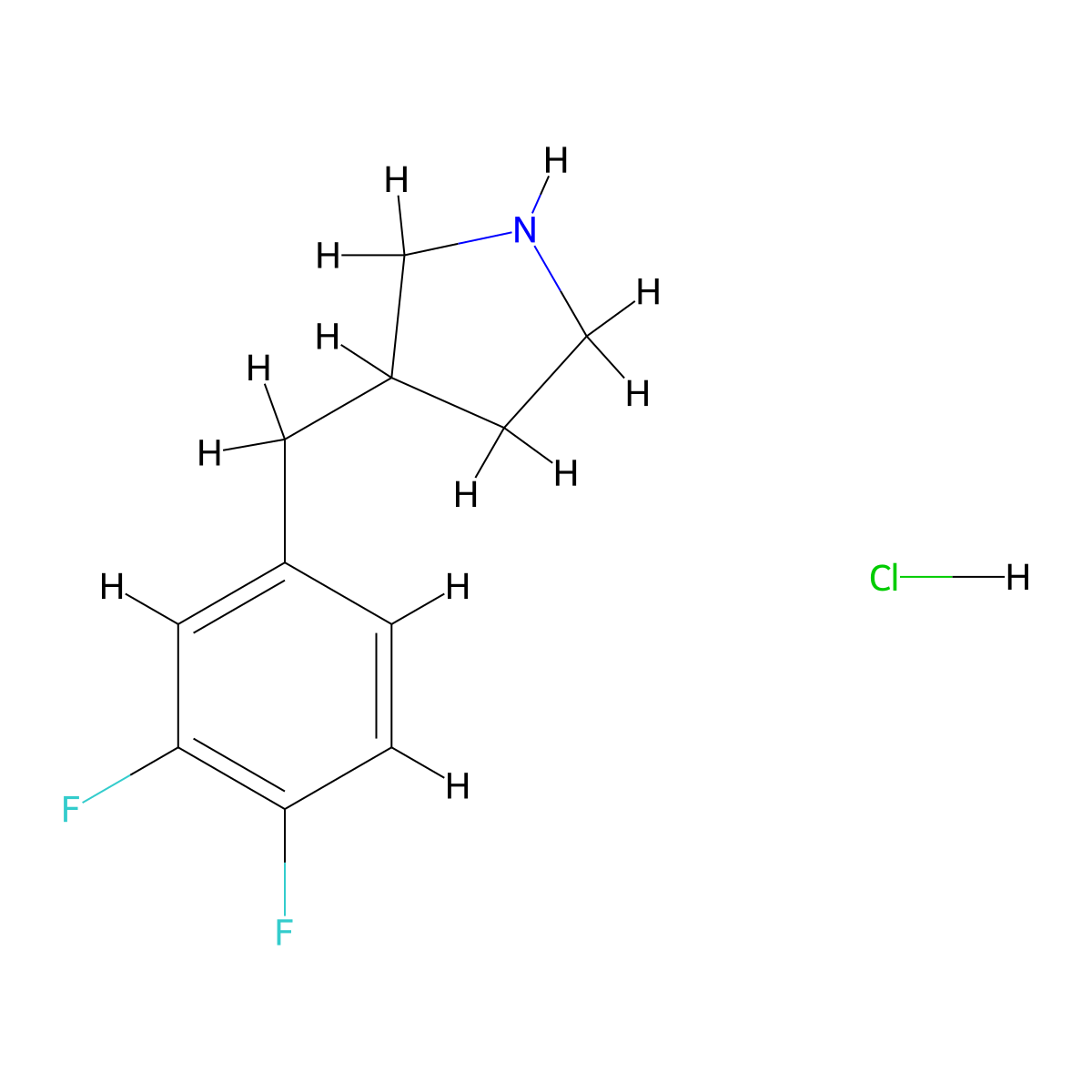 3-((3,4-Difluorophenyl)methyl)pyrrolidine hydrochloride molecular structure, CAS 2792201-52-4