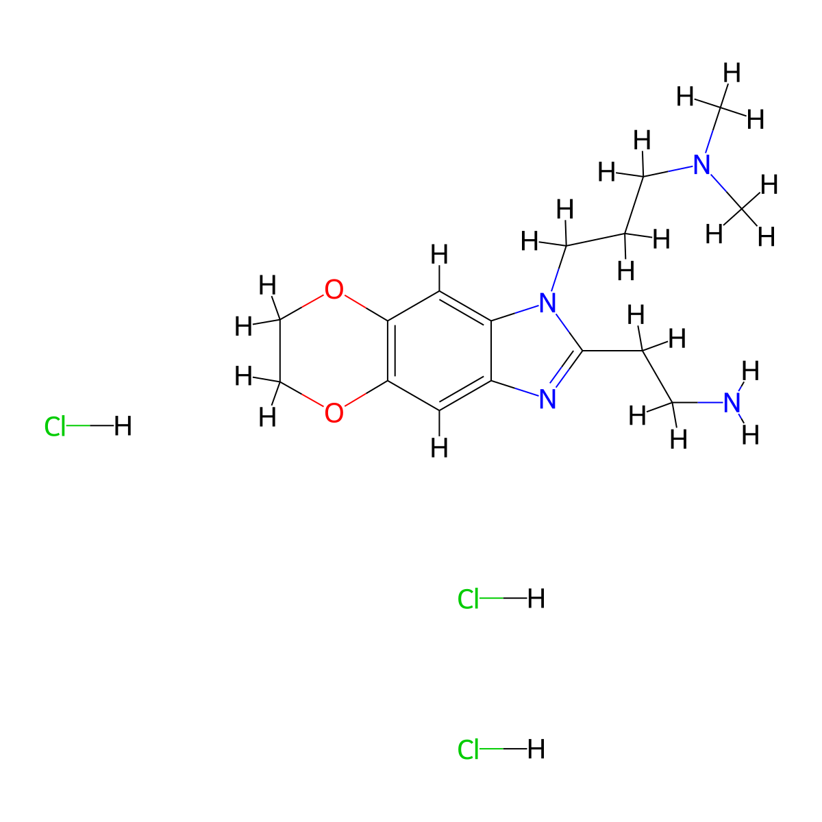 2-{6-[3-(Dimethylamino)propyl]-10,13-dioxa-4,6-diazatricyclo[7.4.0.0,3,7]trideca-1(9),2,4,7-tetraen-5-yl}ethan-1-aminetrihydrochloride molecular structure, CAS 2792201-71-7
