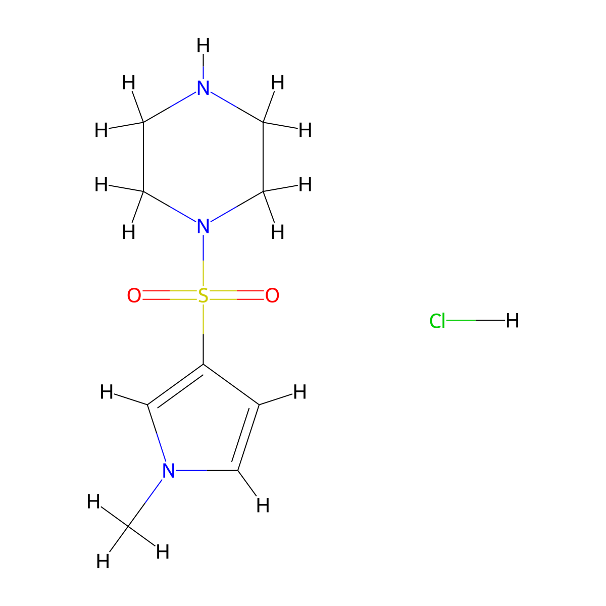 1-[(1-methyl-1H-pyrrol-3-yl)sulfonyl]piperazinehydrochloride molecular structure, CAS 2792202-10-7