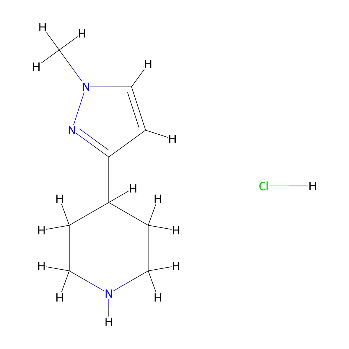 4-(1-methyl-1H-pyrazol-3-yl)piperidine hydrochloride molecular structure, CAS 2792217-17-3