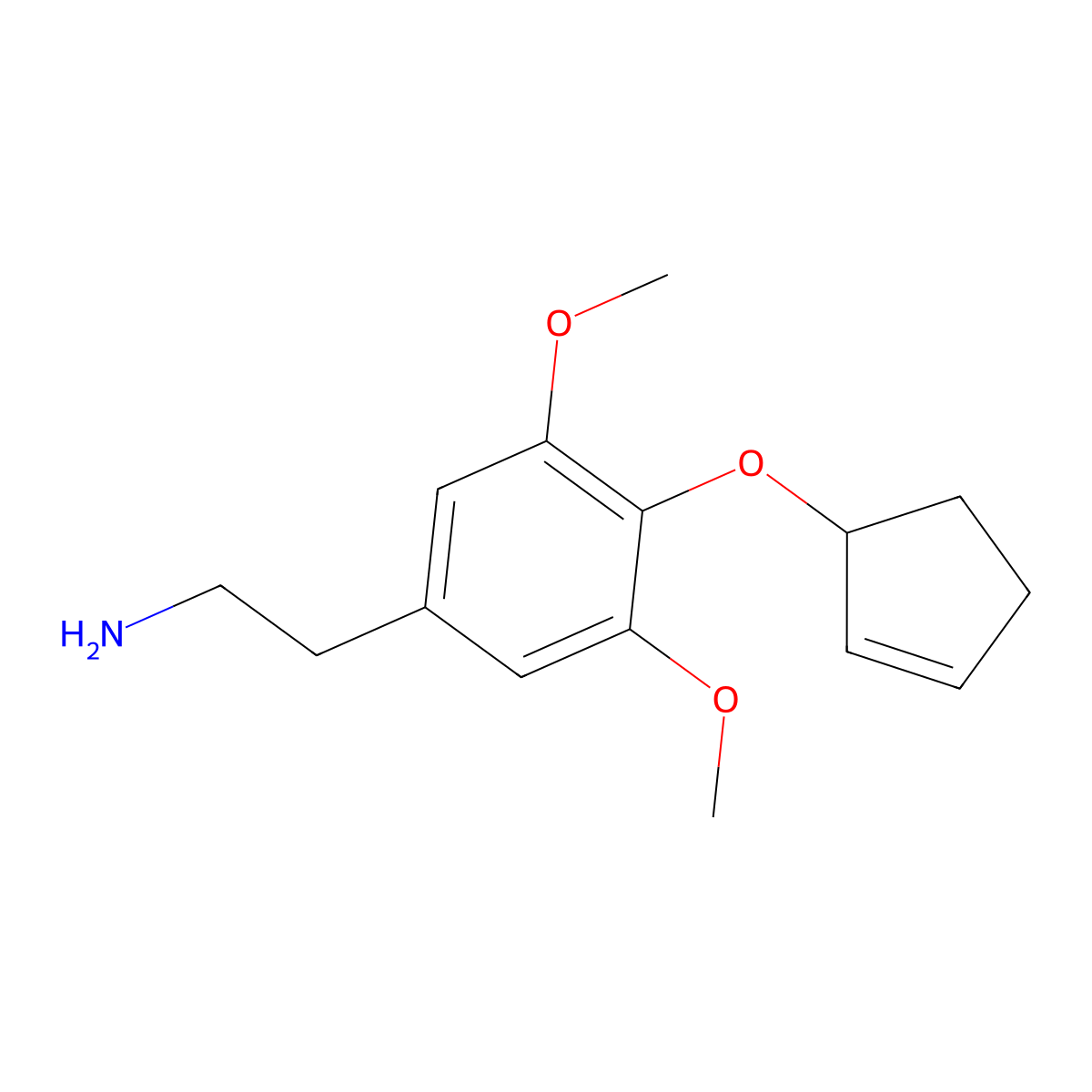 2-[4-(Cyclopent-2-en-1-yloxy)-3,5-dimethoxyphenyl]ethan-1-amine molecular structure, CAS 2792217-29-7