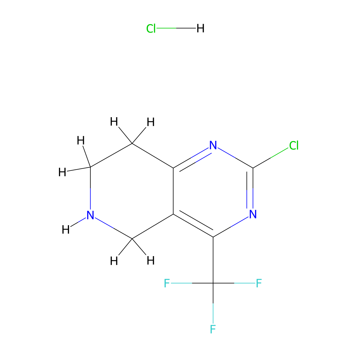 2-chloro-4-(trifluoromethyl)-5H,6H,7H,8H-pyrido(4,3-d)pyrimidine hydrochloride molecular structure, CAS 2792217-34-4