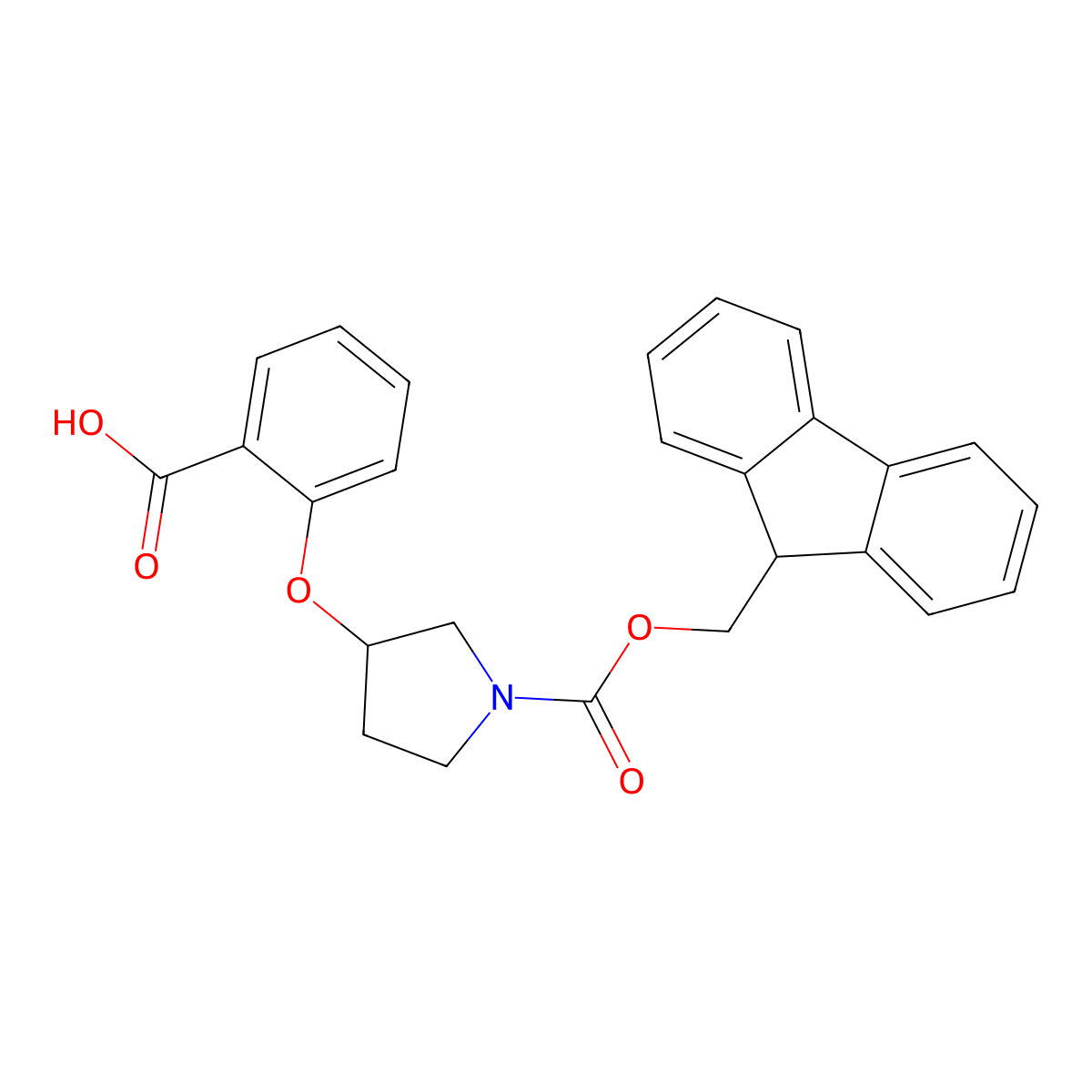 2-[(1-{[(9H-fluoren-9-yl)methoxy]carbonyl}pyrrolidin-3-yl)oxy]benzoic acid molecular structure, CAS 2792217-35-5