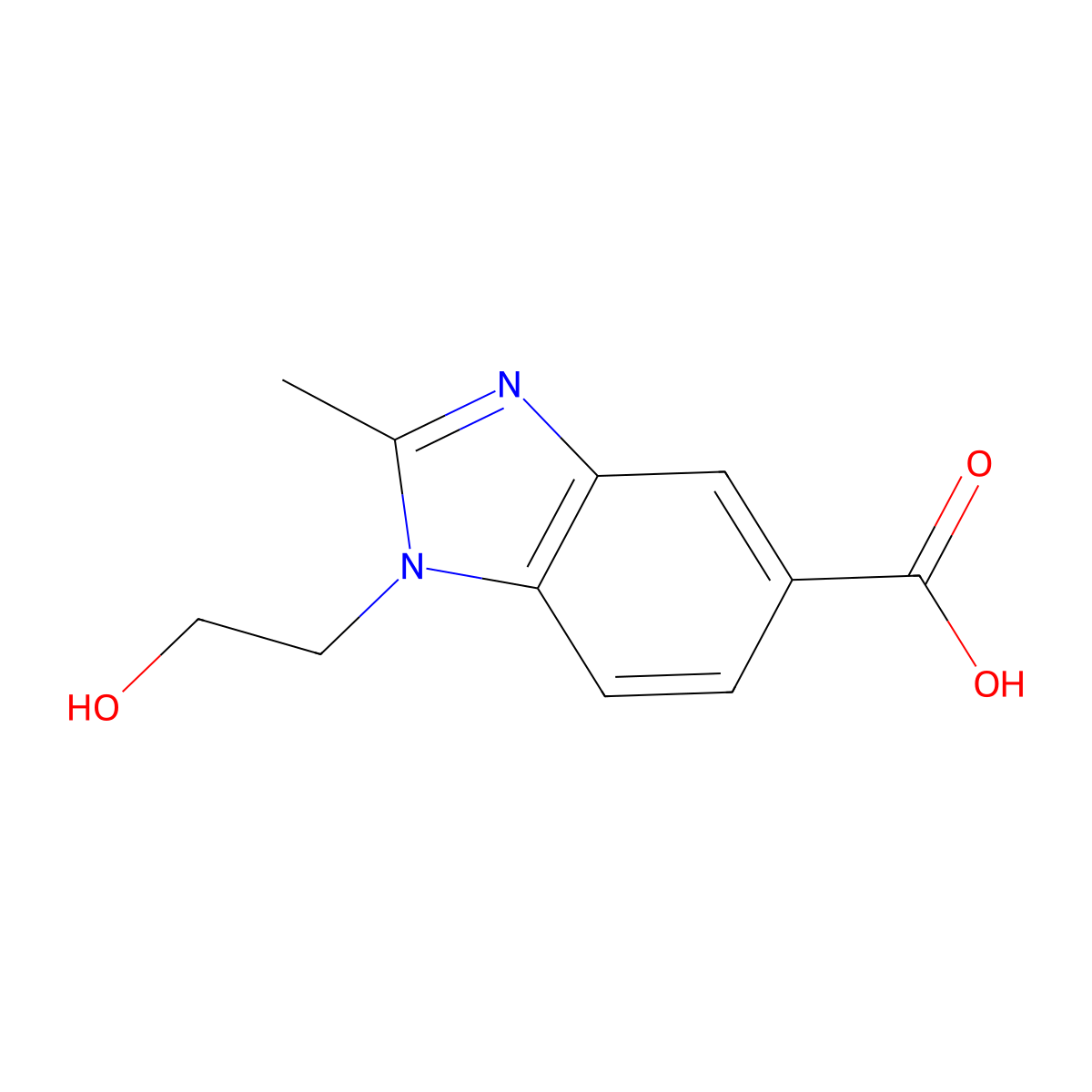 1-(2-hydroxyethyl)-2-methyl-1H-1,3-benzodiazole-5-carboxylic acid molecular structure, CAS 279227-02-0