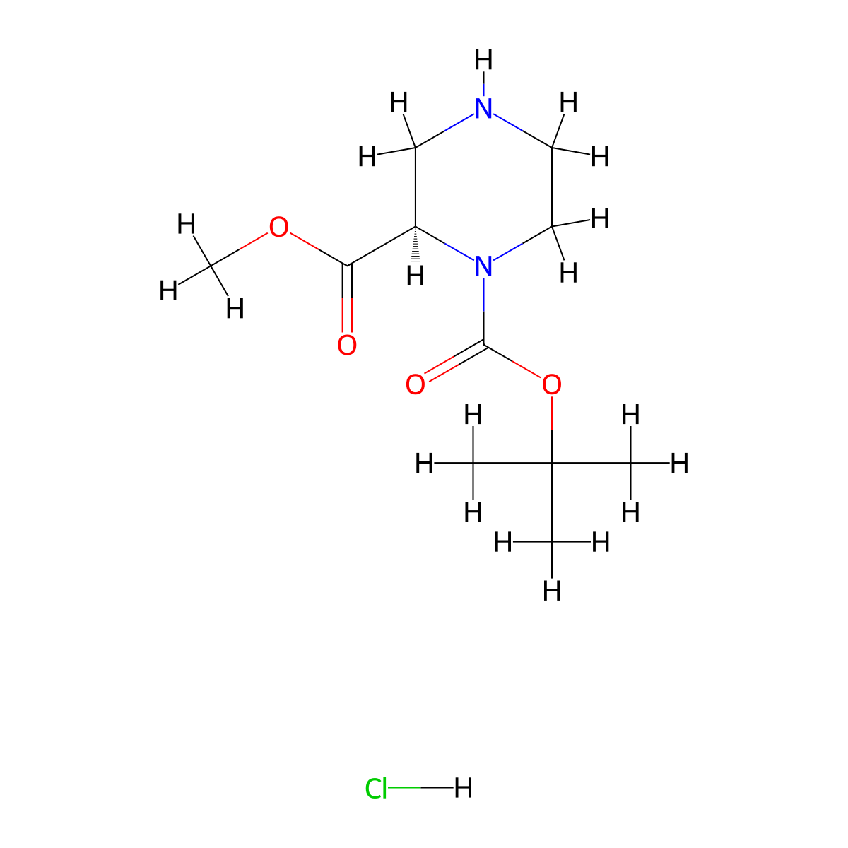 (R)-1-tert-Butyl 2-methyl piperazine-1,2-dicarboxylate hydrochloride molecular structure, CAS 279227-92-8