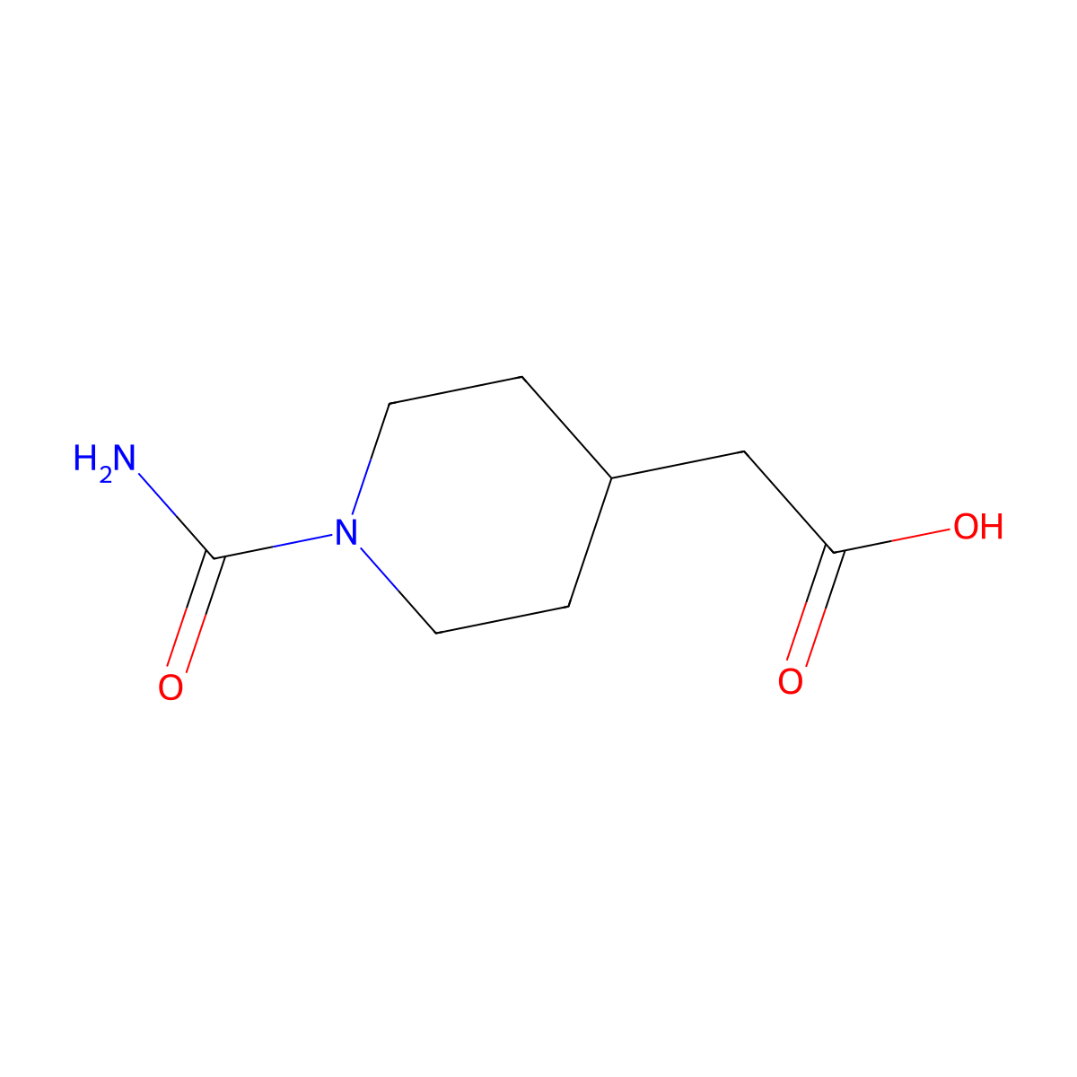 2-(1-Carbamoylpiperidin-4-yl)acetic acid molecular structure, CAS 279236-52-1