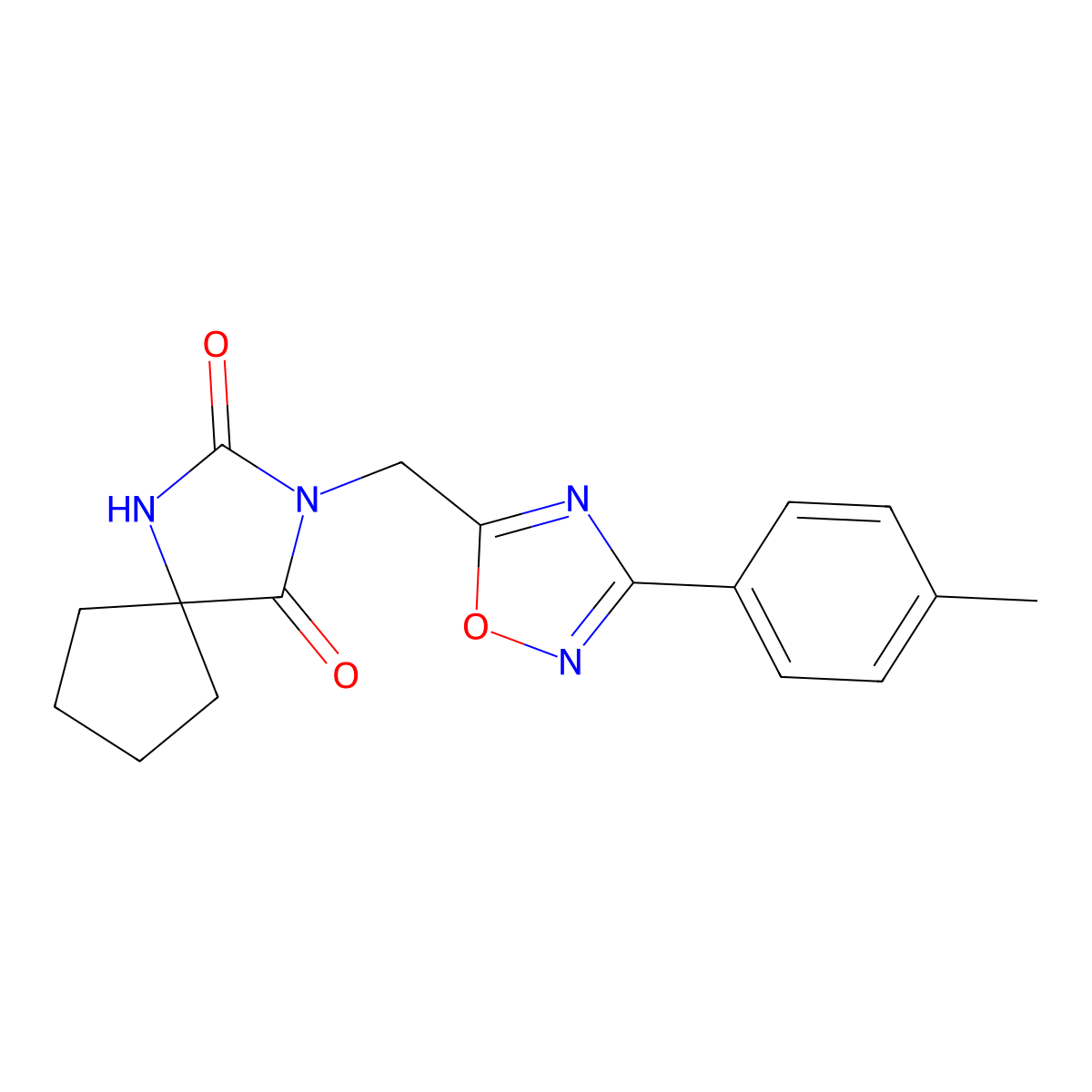 3-{[3-(4-Methylphenyl)-1,2,4-oxadiazol-5-yl]methyl}-1,3-diazaspiro[4.4]nonane-2,4-dione molecular structure, CAS 2792892-92-1
