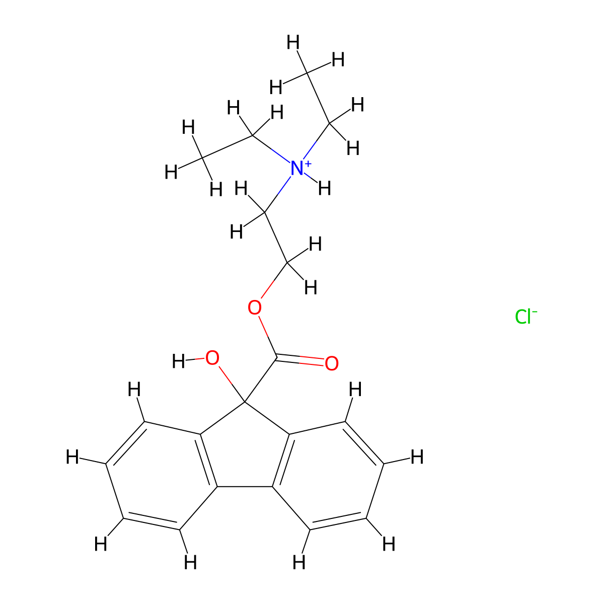 2-(Diethylamino)ethyl 9-hydroxy-9H-fluorene-9-carboxylate--hydrogen chloride (1/1) molecular structure, CAS 27929-89-1