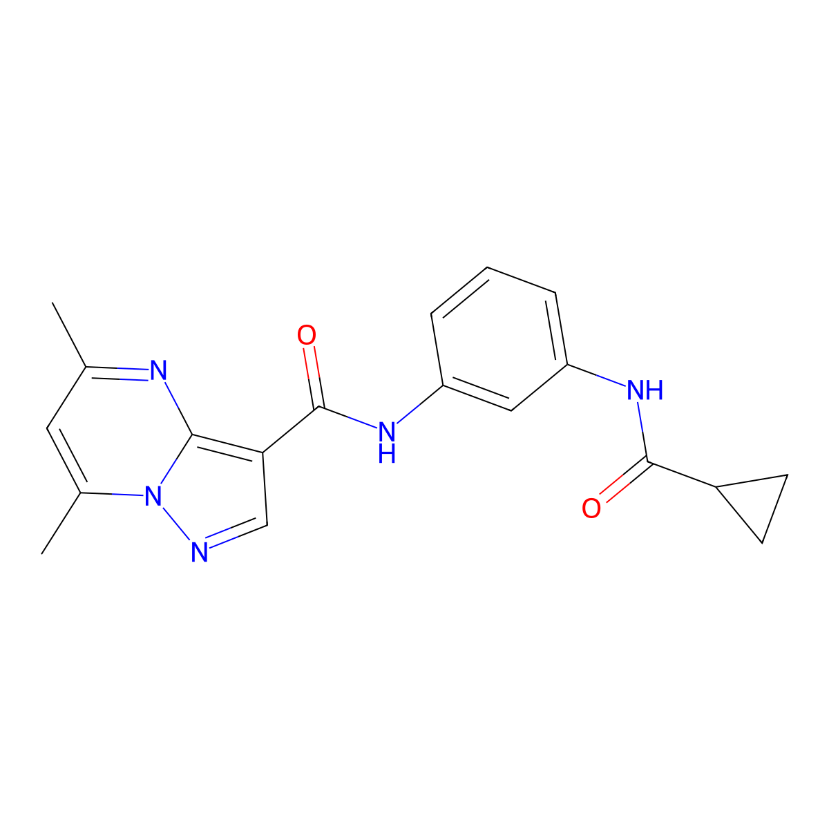 N-(3-cyclopropaneamidophenyl)-5,7-dimethylpyrazolo[1,5-a]pyrimidine-3-carboxamide molecular structure, CAS 2793062-69-6