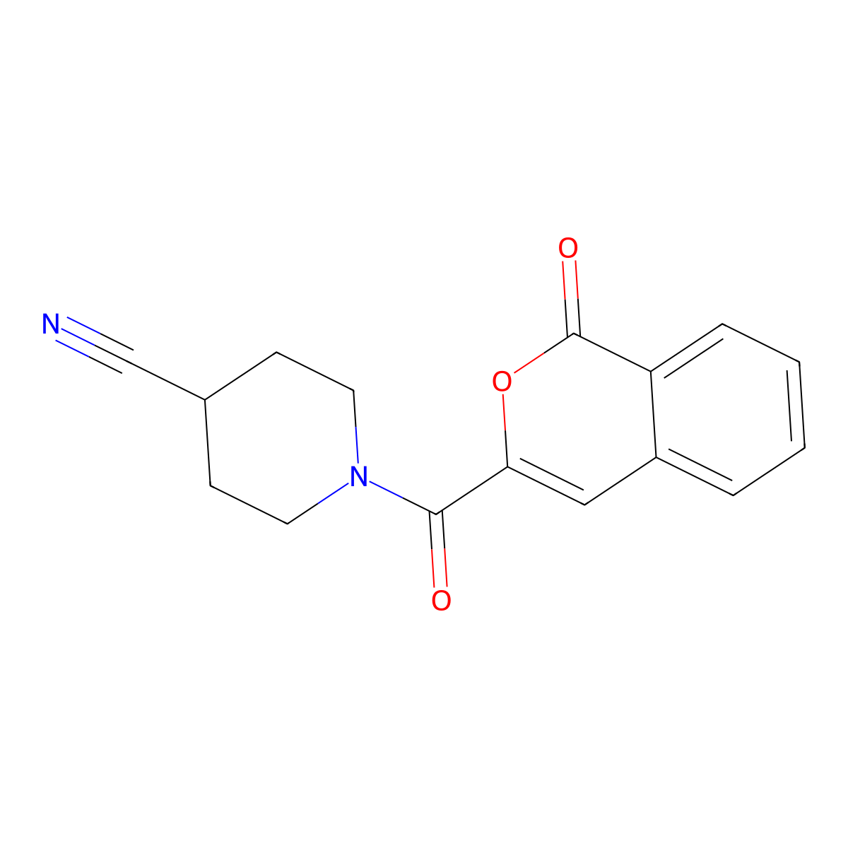 1-(1-oxo-1H-isochromene-3-carbonyl)piperidine-4-carbonitrile molecular structure, CAS 2793300-40-8