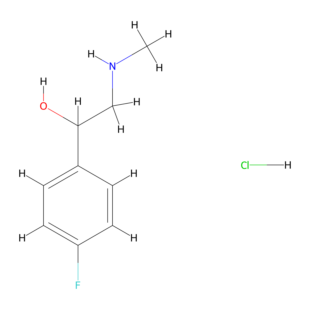 1-(4-Fluorophenyl)-2-(methylamino)ethan-1-ol hydrochloride molecular structure, CAS 2794-41-4