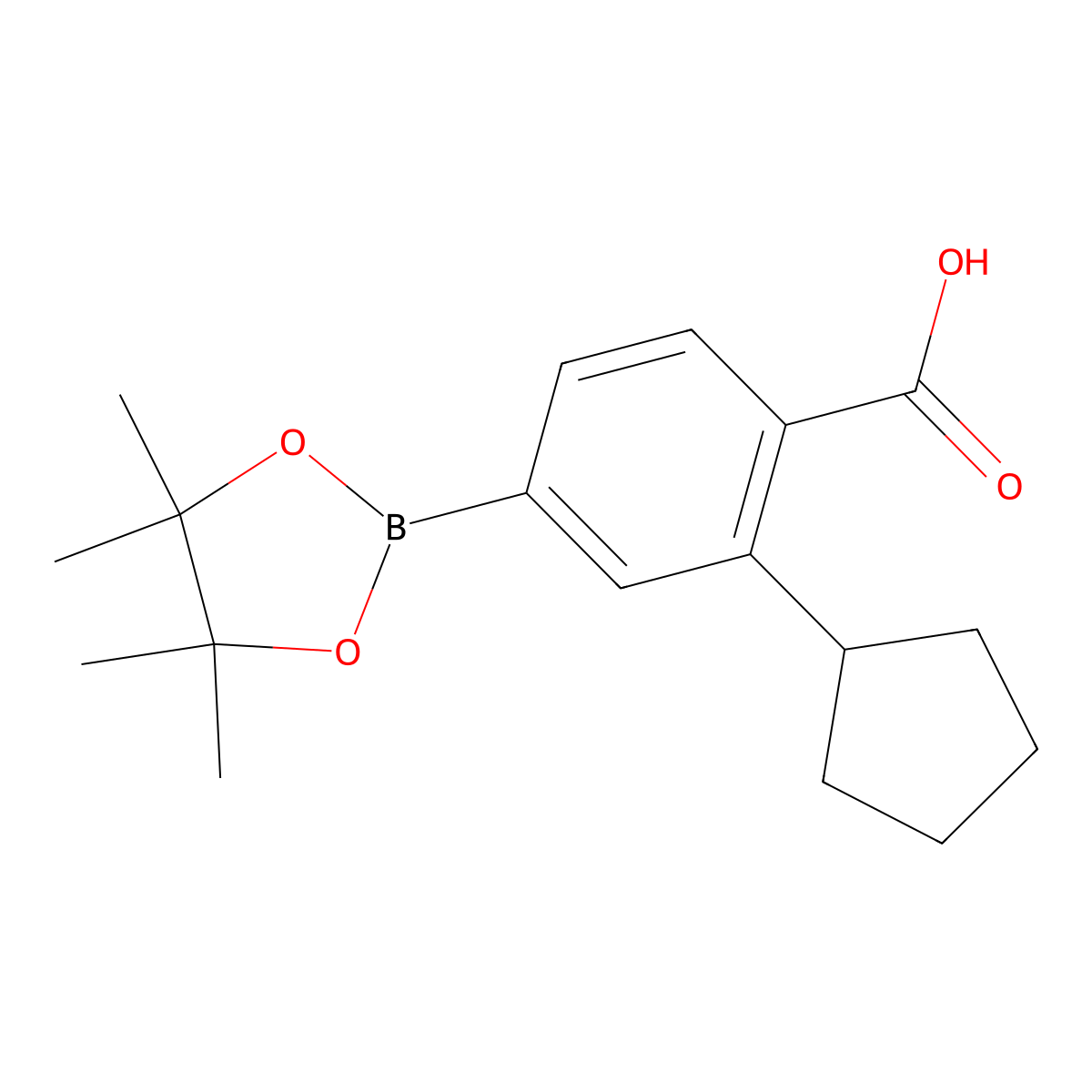 2-Cyclopentyl-4-(4,4,5,5-tetramethyl-1,3,2-dioxaborolan-2-yl)benzoic acid molecular structure, CAS 2794093-12-0