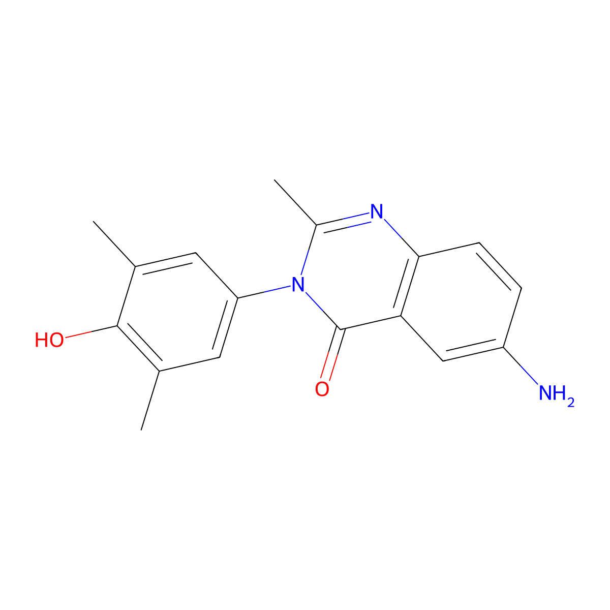 4(3H)-Quinazolinone, 6-amino-3-(3,5-dimethyl-4-hydroxyphenyl)-2-methyl- molecular structure, CAS 27945-57-9