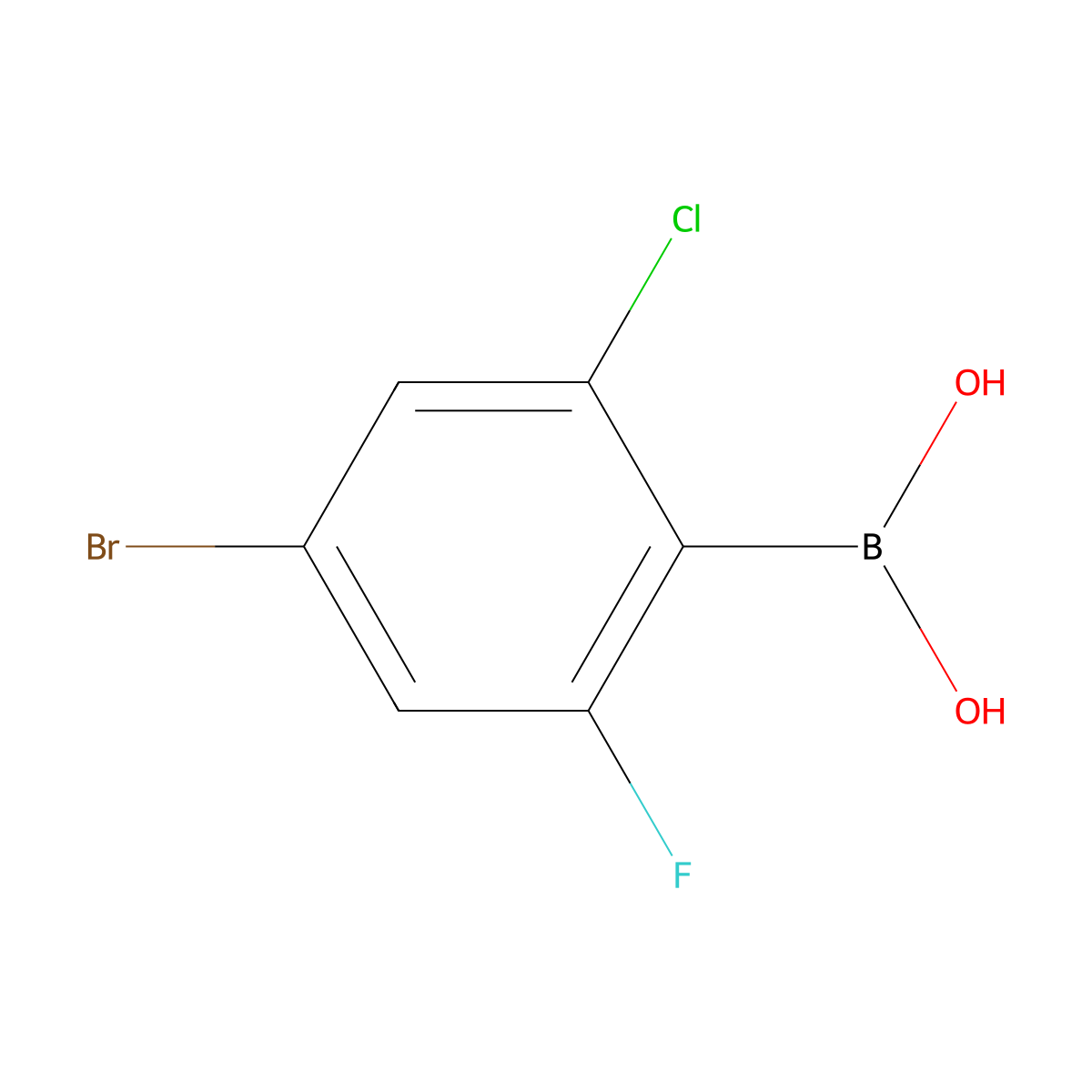 4-Bromo-6-chloro-2-fluorophenylboronic acid molecular structure, CAS 2795134-26-6
