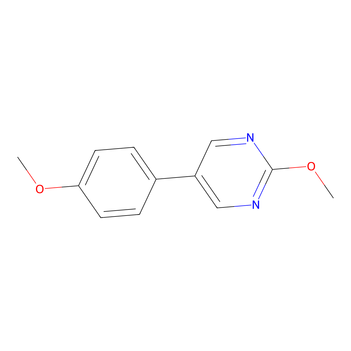 2-Methoxy-5-(4-methoxy-phenyl)-pyrimidine molecular structure, CAS 27956-17-8
