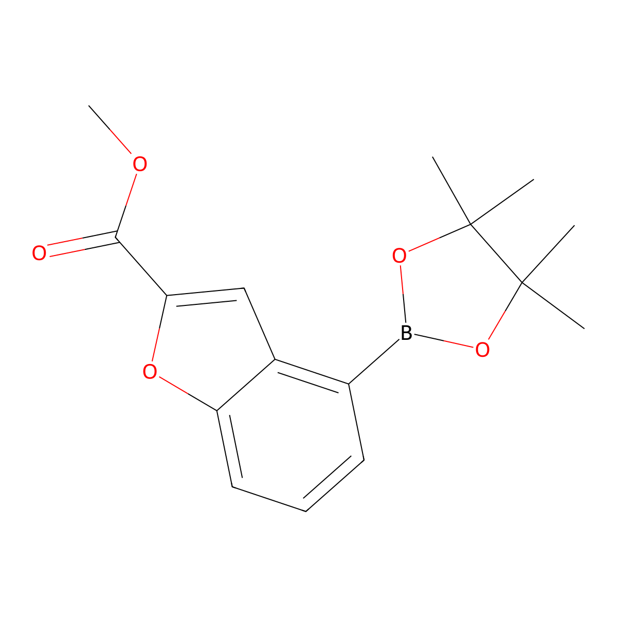 Methyl 4-(4,4,5,5-tetramethyl-1,3,2-dioxaborolan-2-yl)-1-benzofuran-2-carboxylate molecular structure, CAS 2796262-72-9