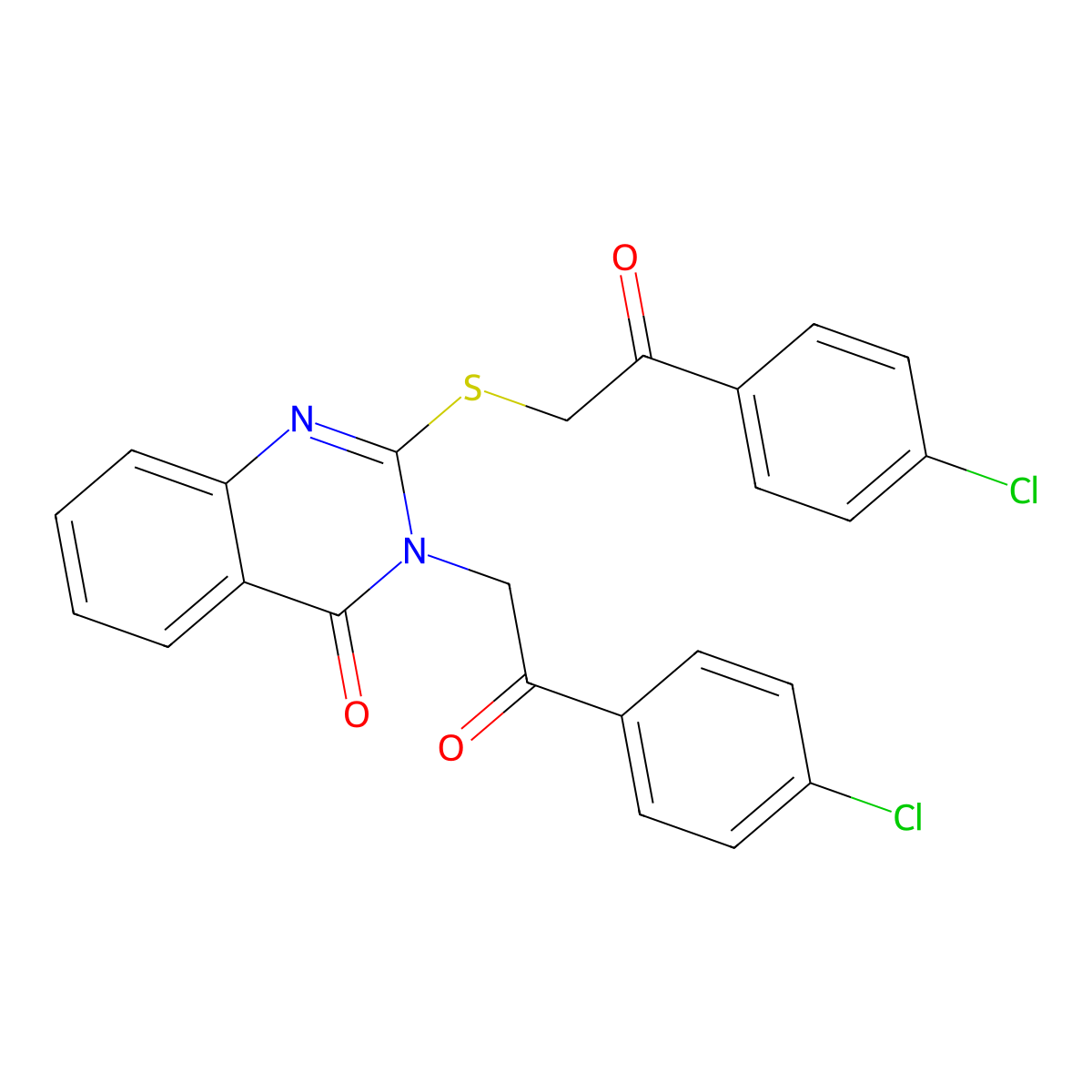 3-[2-(4-Chlorophenyl)-2-oxoethyl]-2-[[2-(4-chlorophenyl)-2-oxoethyl]thio]-4(3H)-quinazolinone molecular structure, CAS 279686-74-7