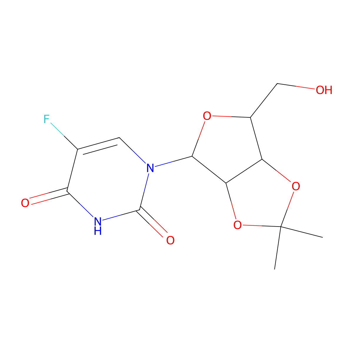 5-fluoro-1-[(4R,6R)-6-(hydroxymethyl)-2,2-dimethyl-3a,4,6,6a-tetrahydrofuro[3,4-d][1,3]dioxol-4-yl]pyrimidine-2,4-dione molecular structure, CAS 2797-17-3