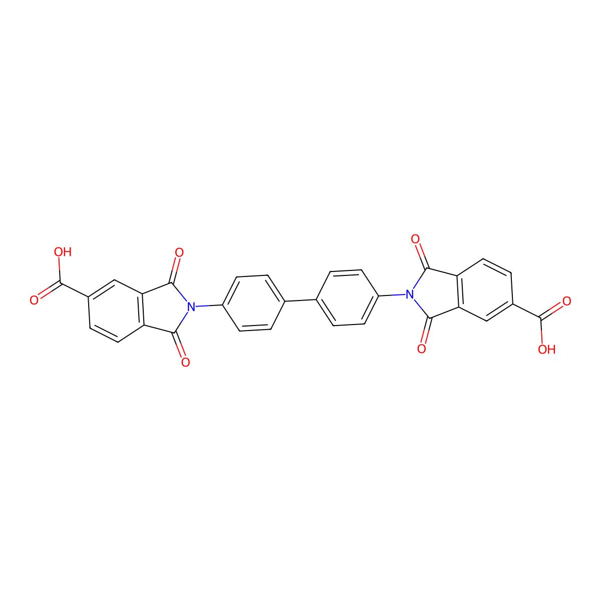 2,2'-biphenyl-4,4'-diylbis(1,3-dioxo-2,3-dihydro-1H-isoindole-5-carboxylic acid) molecular structure, CAS 27971-77-3