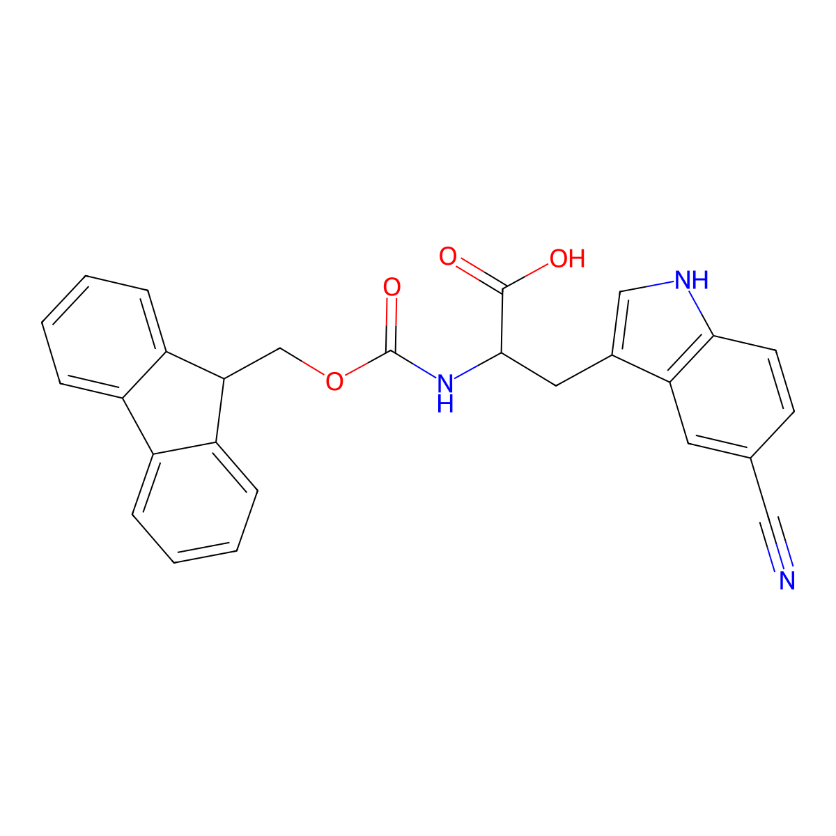 3-(5-cyano-1H-indol-3-yl)-2-(9H-fluoren-9-ylmethoxycarbonylamino)propanoic acid molecular structure, CAS 2797395-15-2
