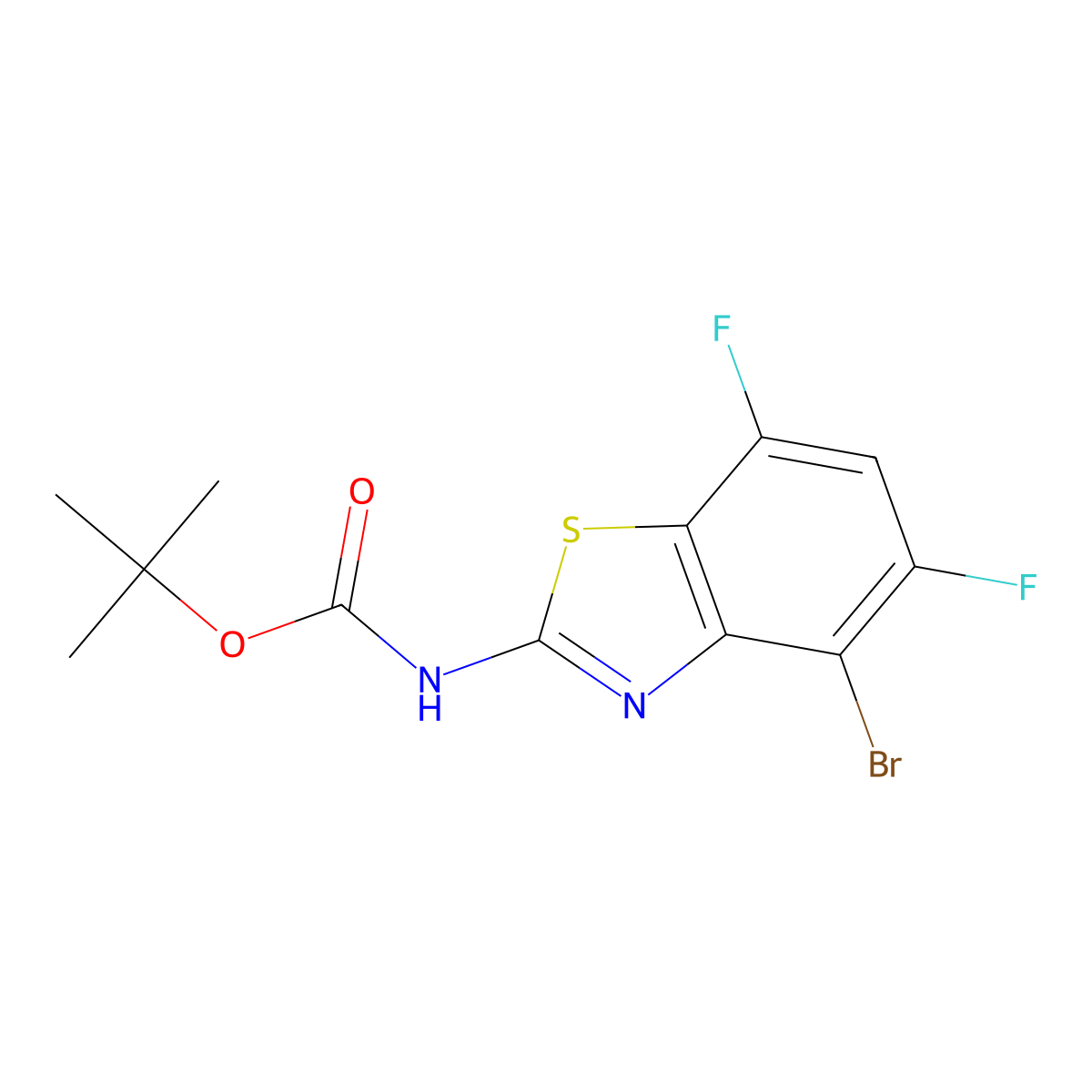 Tert-butyl N-(4-bromo-5,7-difluoro-1,3-benzothiazol-2-YL)carbamate molecular structure, CAS 2797977-83-2