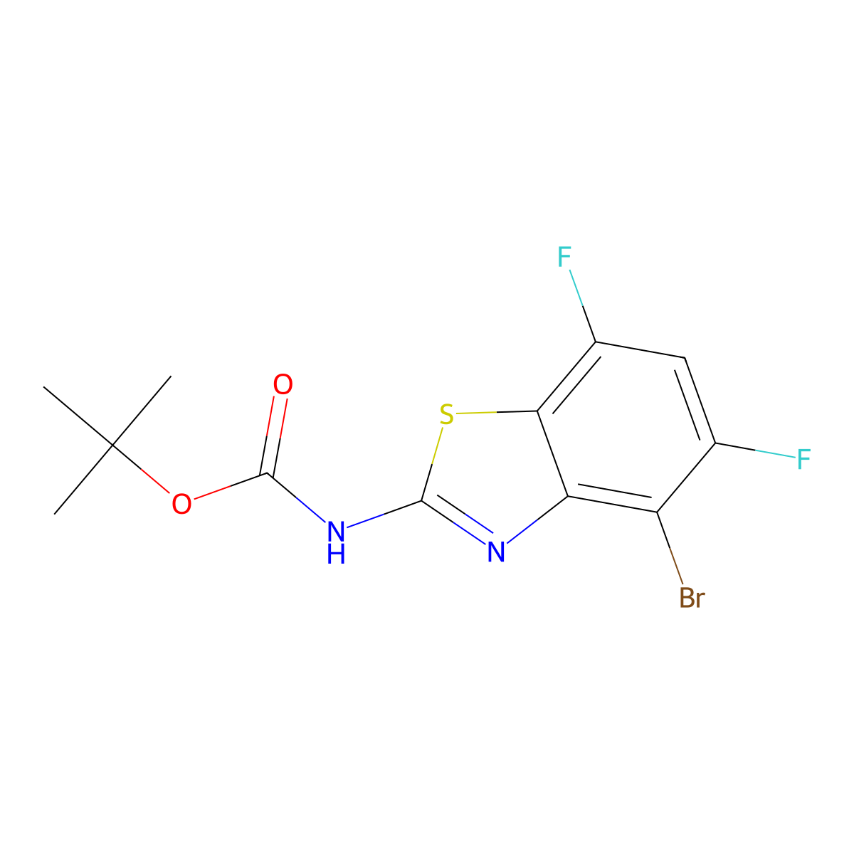 Tert-butyl N-(4-bromo-5,7-difluoro-1,3-benzothiazol-2-YL)carbamate molecular structure, CAS 2797977-83-2
