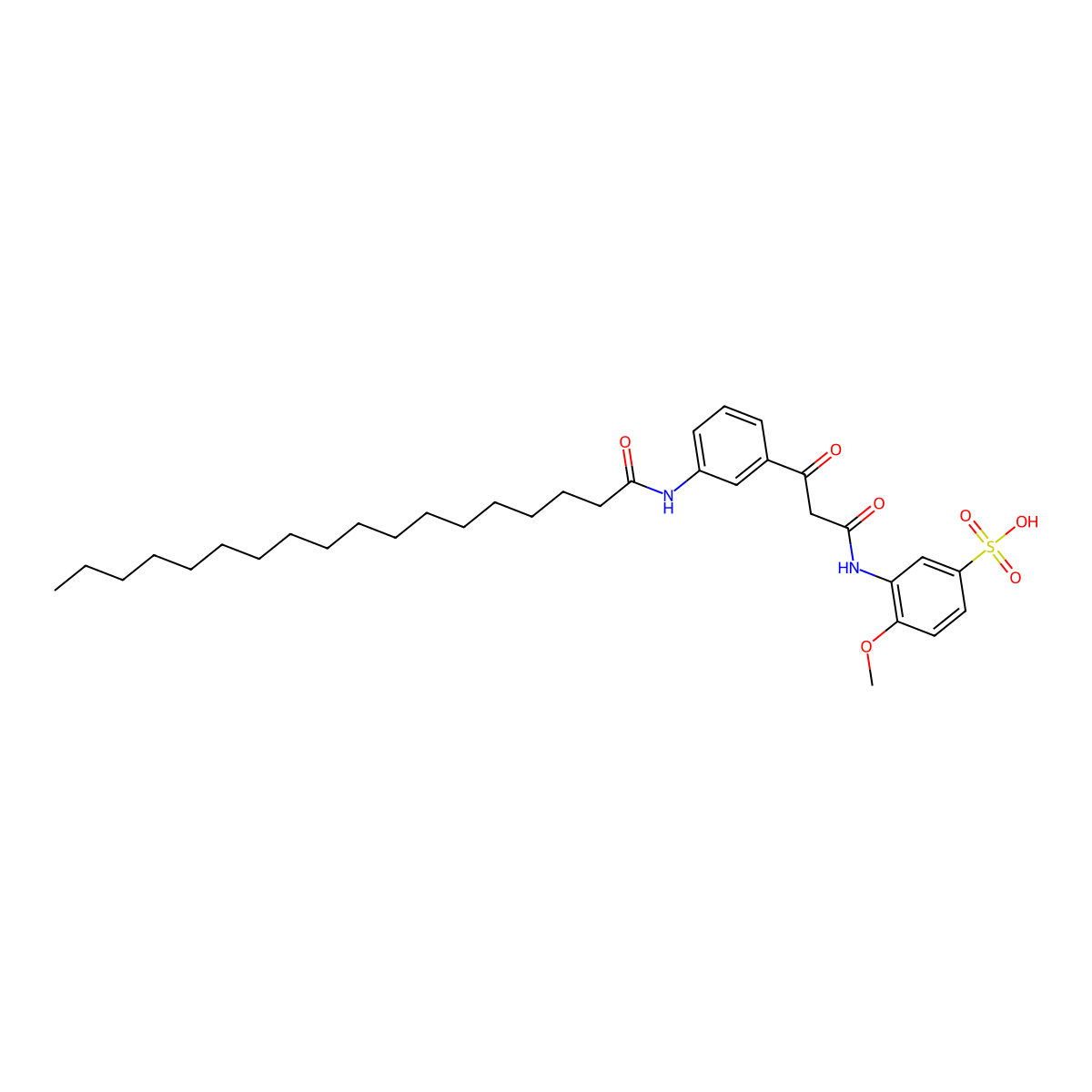 3-((1,3-Dioxo-3-(3-((1-oxooctadecyl)amino)phenyl)propyl)amino)-4-methoxybenzenesulphonic acid molecular structure, CAS 27982-29-2