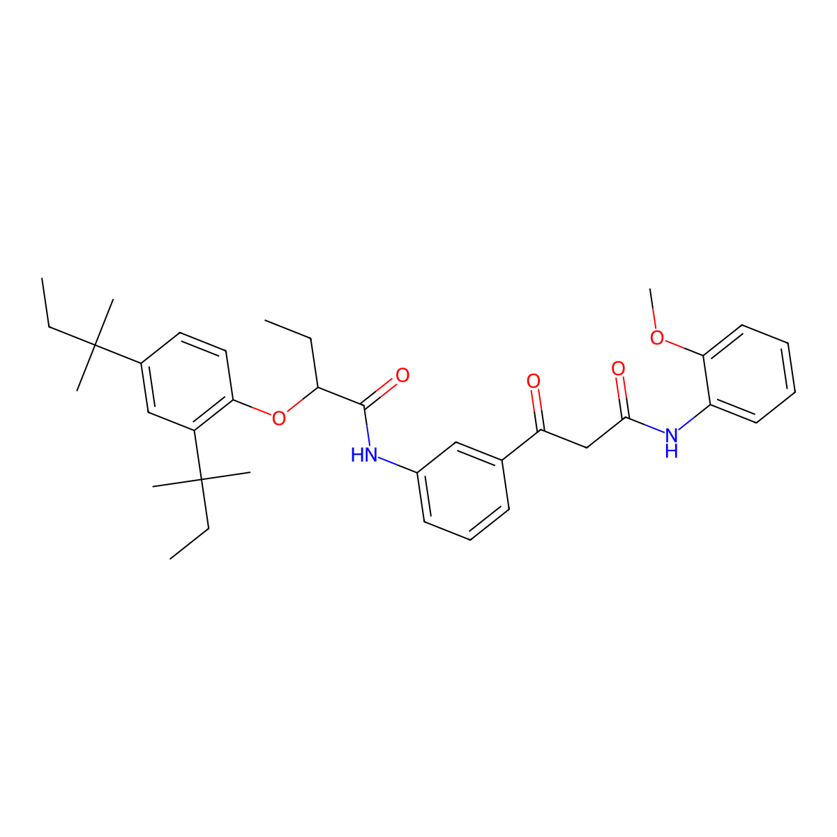 Benzenepropanamide, 3-((2-(2,4-bis(1,1-dimethylpropyl)phenoxy)-1-oxobutyl)amino)-N-(2-methoxyphenyl)-beta-oxo- molecular structure, CAS 27982-34-9