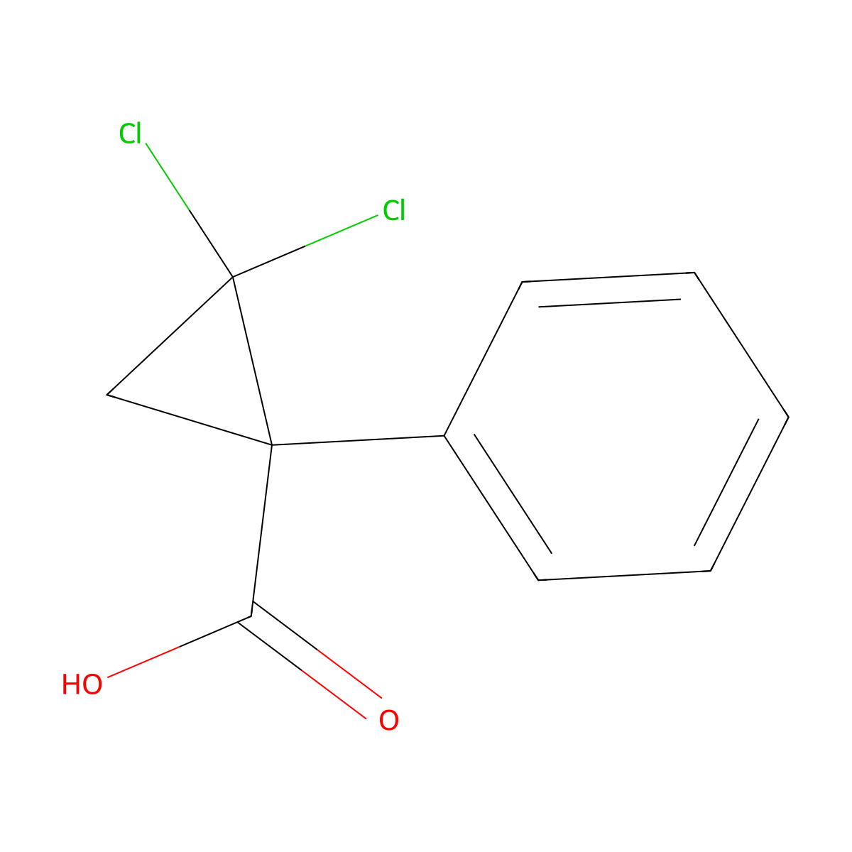 2,2-Dichloro-1-phenylcyclopropane-1-carboxylic acid molecular structure, CAS 27998-42-1