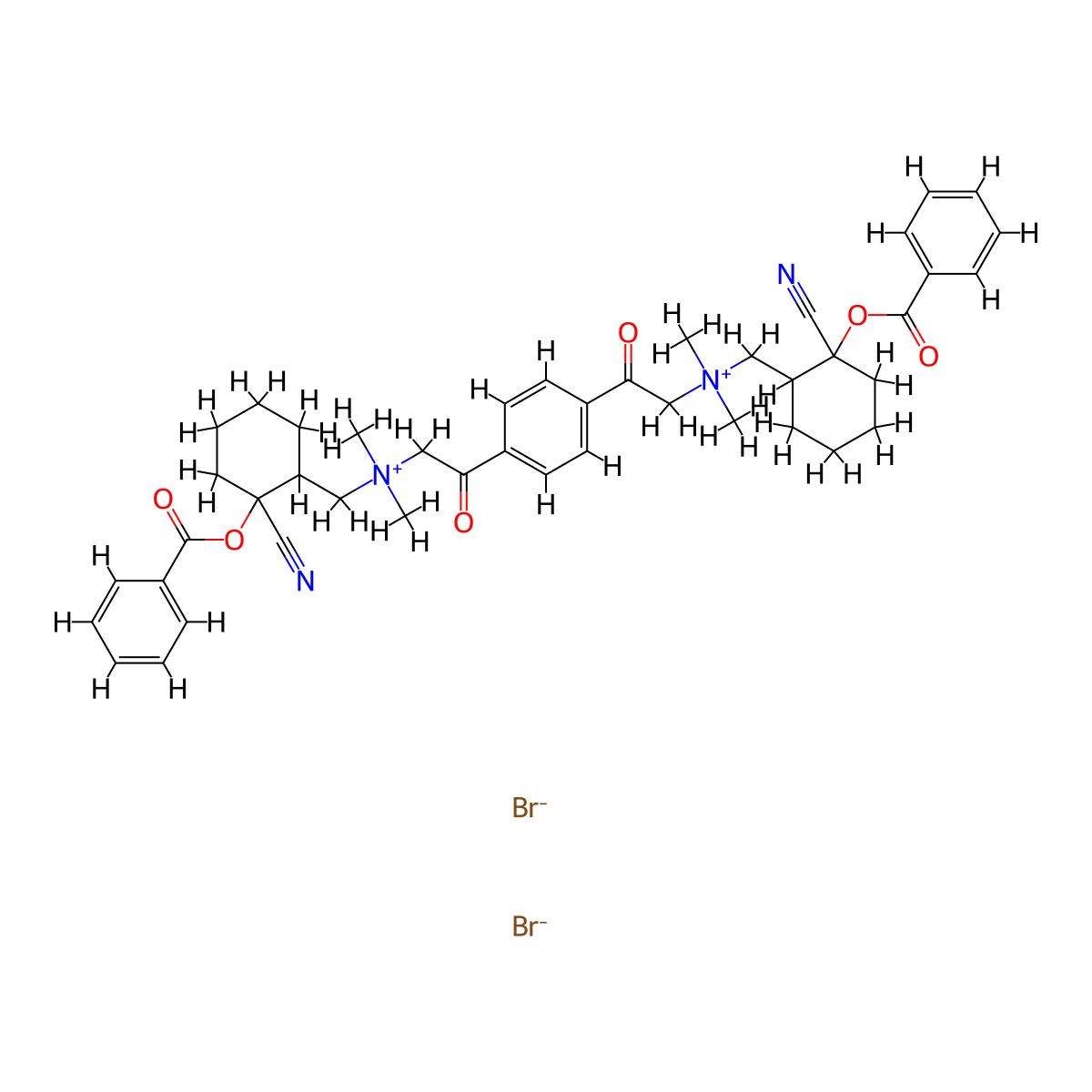 Ammonium, (terephthaloyldimethylene)bis(((2-cyano-2-hydroxycyclohexyl)methyl)dimethyl-, dibromide, dibenzoate (ester) molecular structure, CAS 28003-38-5