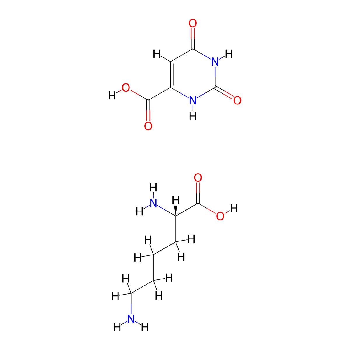 L-Lysine mono(1,2,3,6-tetrahydro-2,6-dioxopyrimidine-4-carboxylate) molecular structure, CAS 28003-86-3