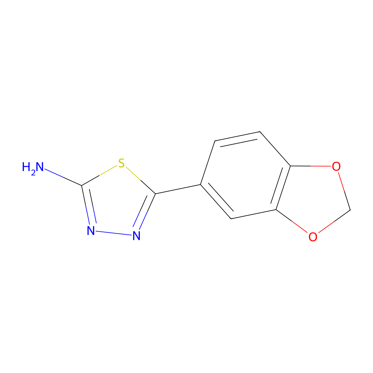 1,3,4-Thiadiazol-2-amine, 5-(1,3-benzodioxol-5-yl)- molecular structure, CAS 28004-60-6
